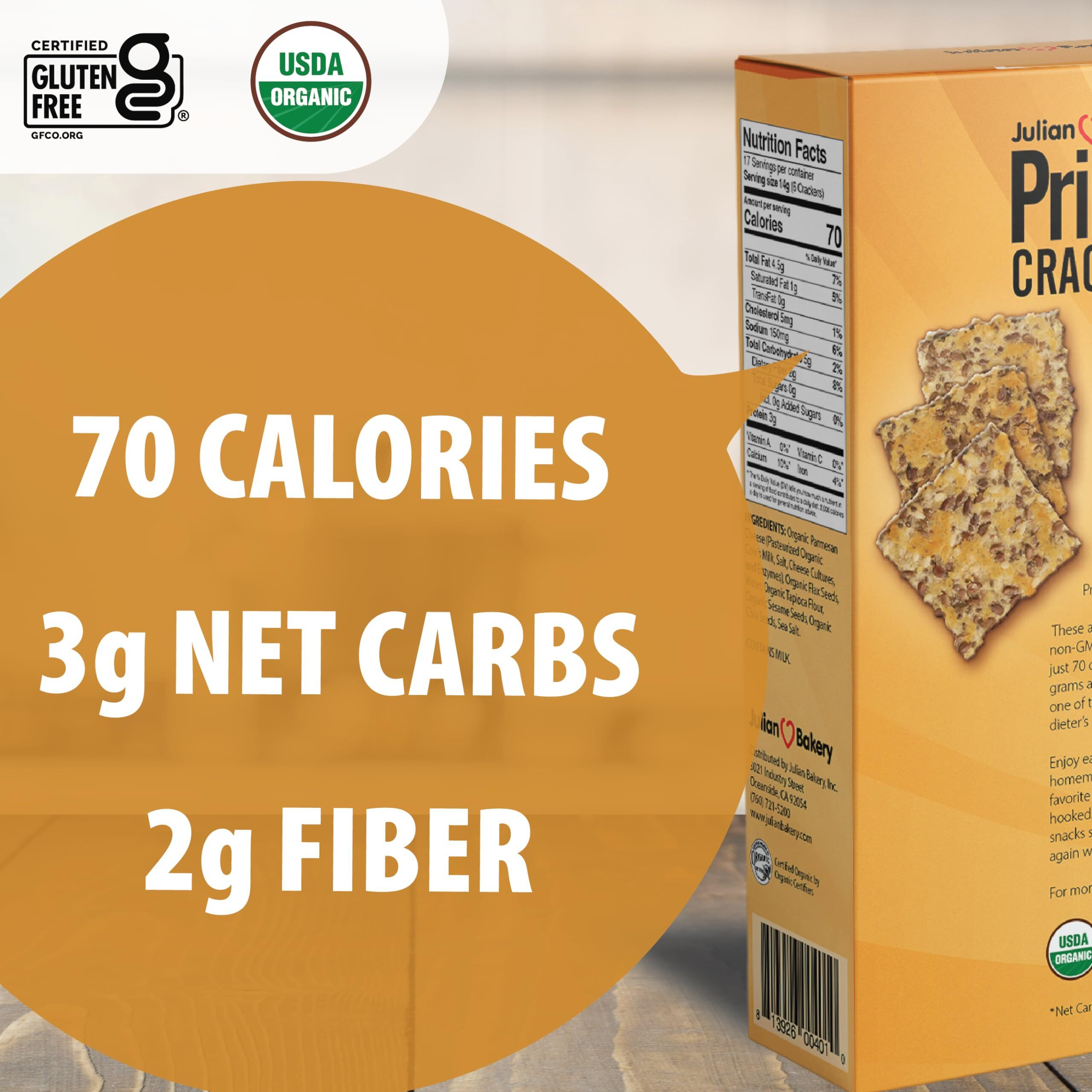 Primal Thin Crackers (Parmesan)(Organic)(Low Carb, Gluten-Free, Grain-Free) (8.4Oz) (Package May Vary)