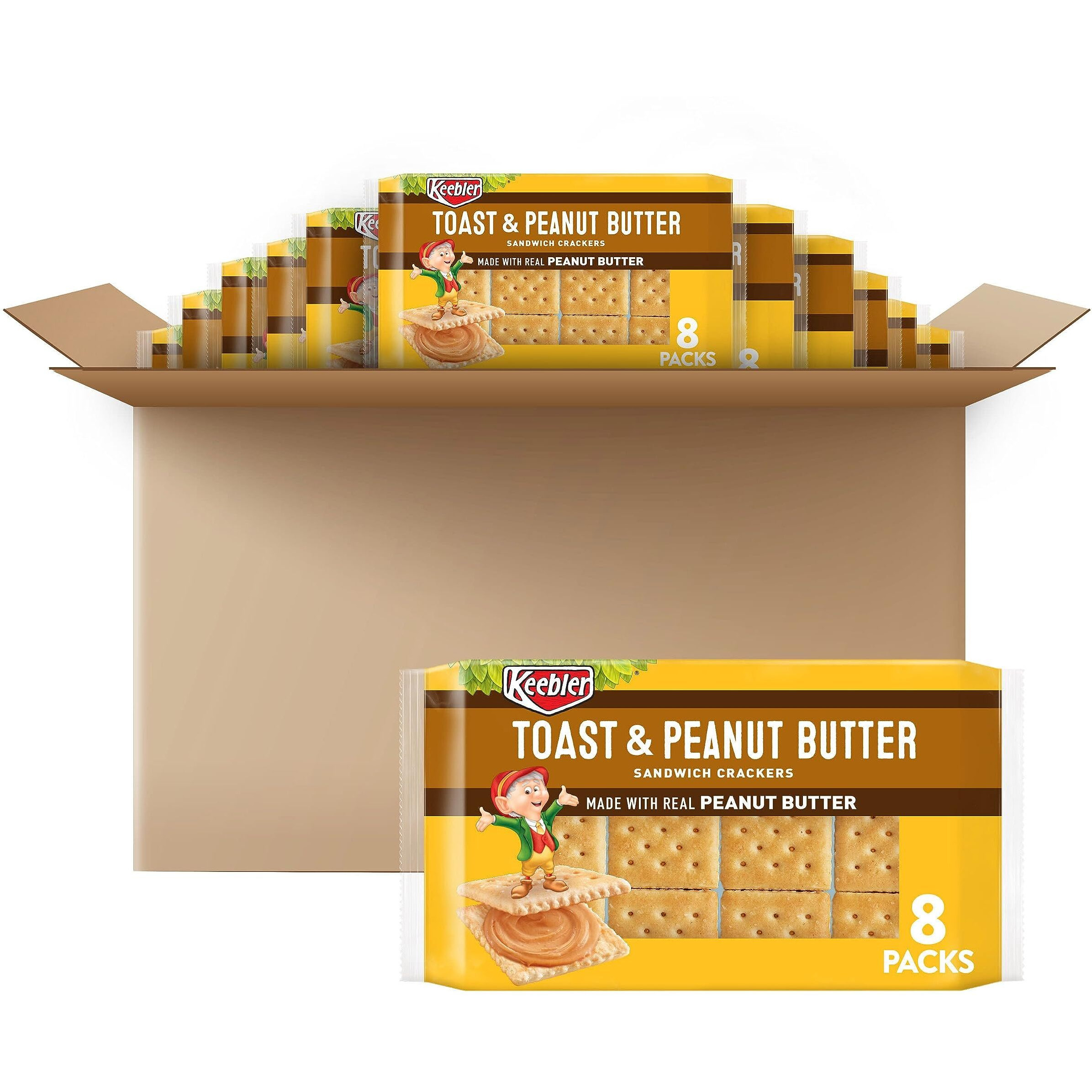 Keebler Sandwich Crackers, Single Serve Snack Crackers, Office And Kids Snacks, Toast And Peanut Butter (12 Trays, 96 Packs)