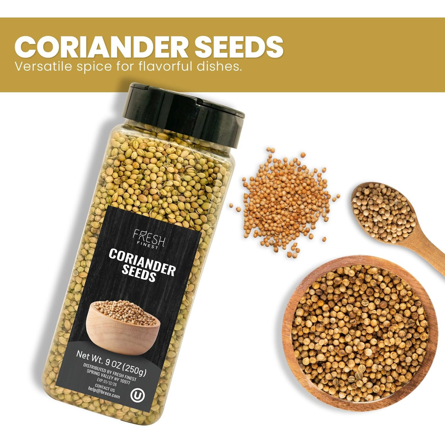 Fresh Finest Coriander Seeds Whole - Kosher, Natural And Freshly Packed Spices Best For Cooking And Food Flavoring 250G (8.81Oz)