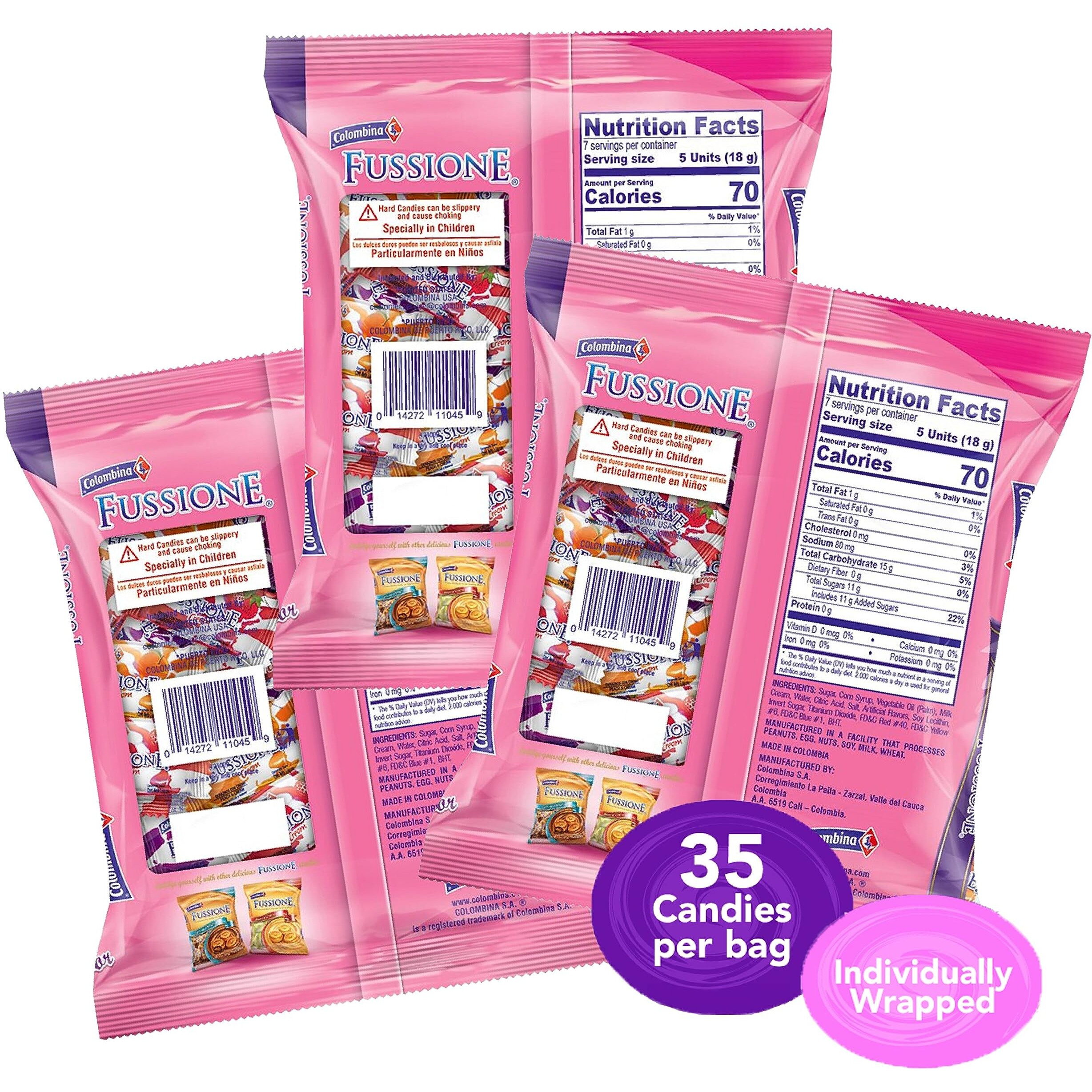 Colombina Fussione Creamy Delight Hard Candies, Strawberry, Blackberry, And Peach Flavored, Individually Wrapped, 4.5Oz (Pack Of 3)