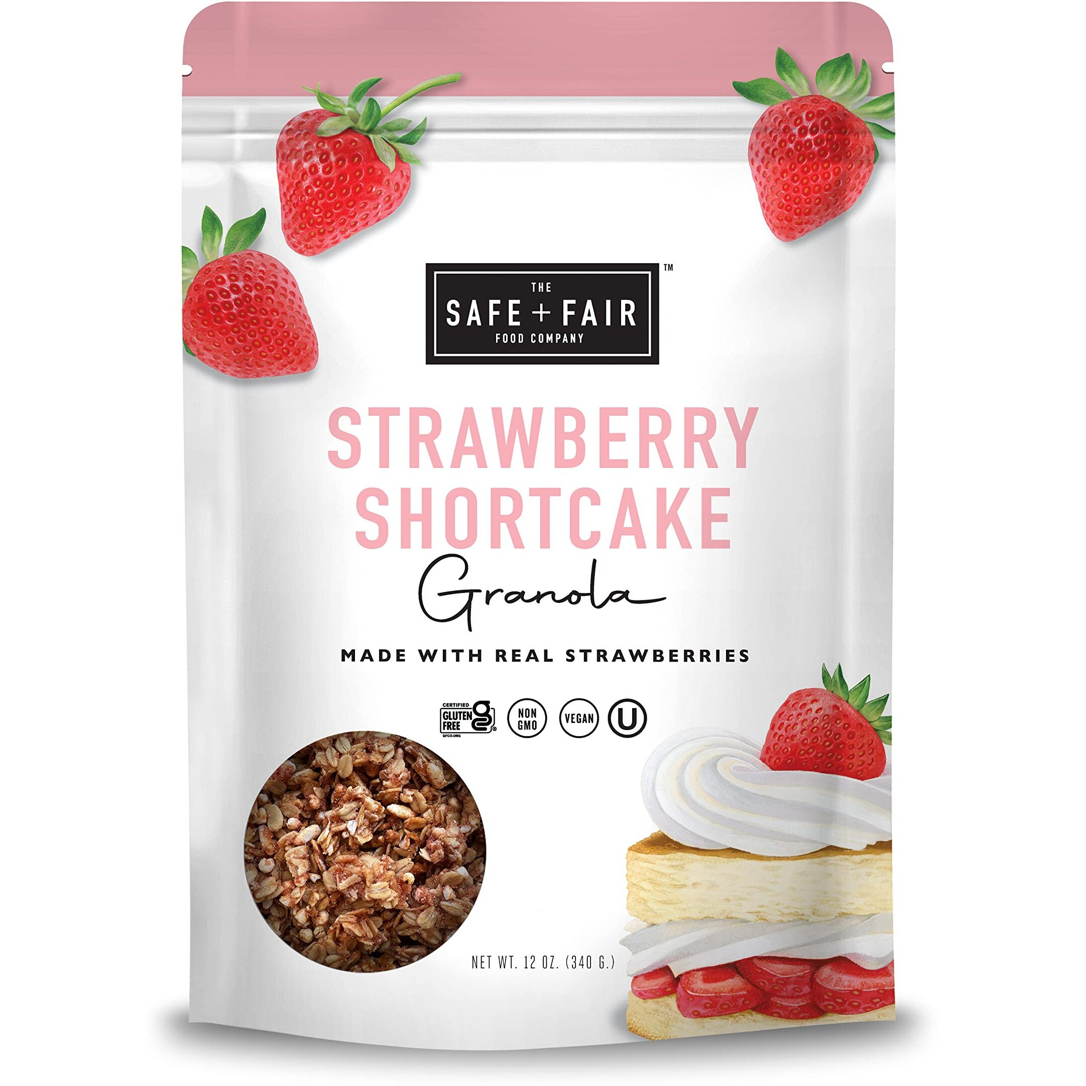 Safe + Fair Strawberry Shortcake Granola - Gluten-Free, Dairy Free And Vegan Breakfast, Snack Or Dessert - Free From Top 9 Allergens, Trans Fat And Artificial Ingredients - Non Gmo, 12Oz