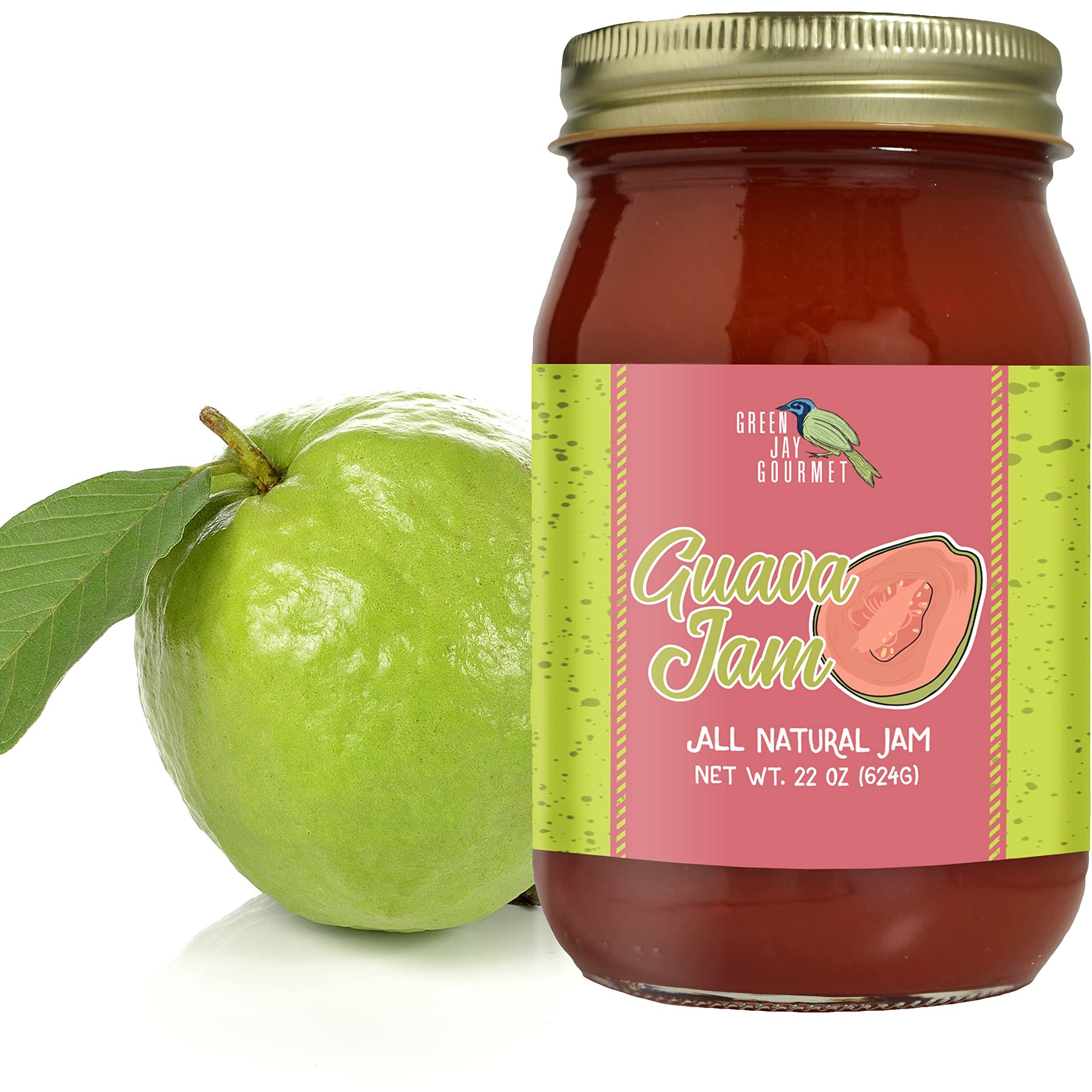 Green Jay Gourmet Guava Jam - All-Natural Fruit Jam With Guava Fruit & Lemon Juice - Vegan, Gluten-Free Jam - Contains No Preservatives Or Corn Syrup - Made In Usa - 22 Ounces
