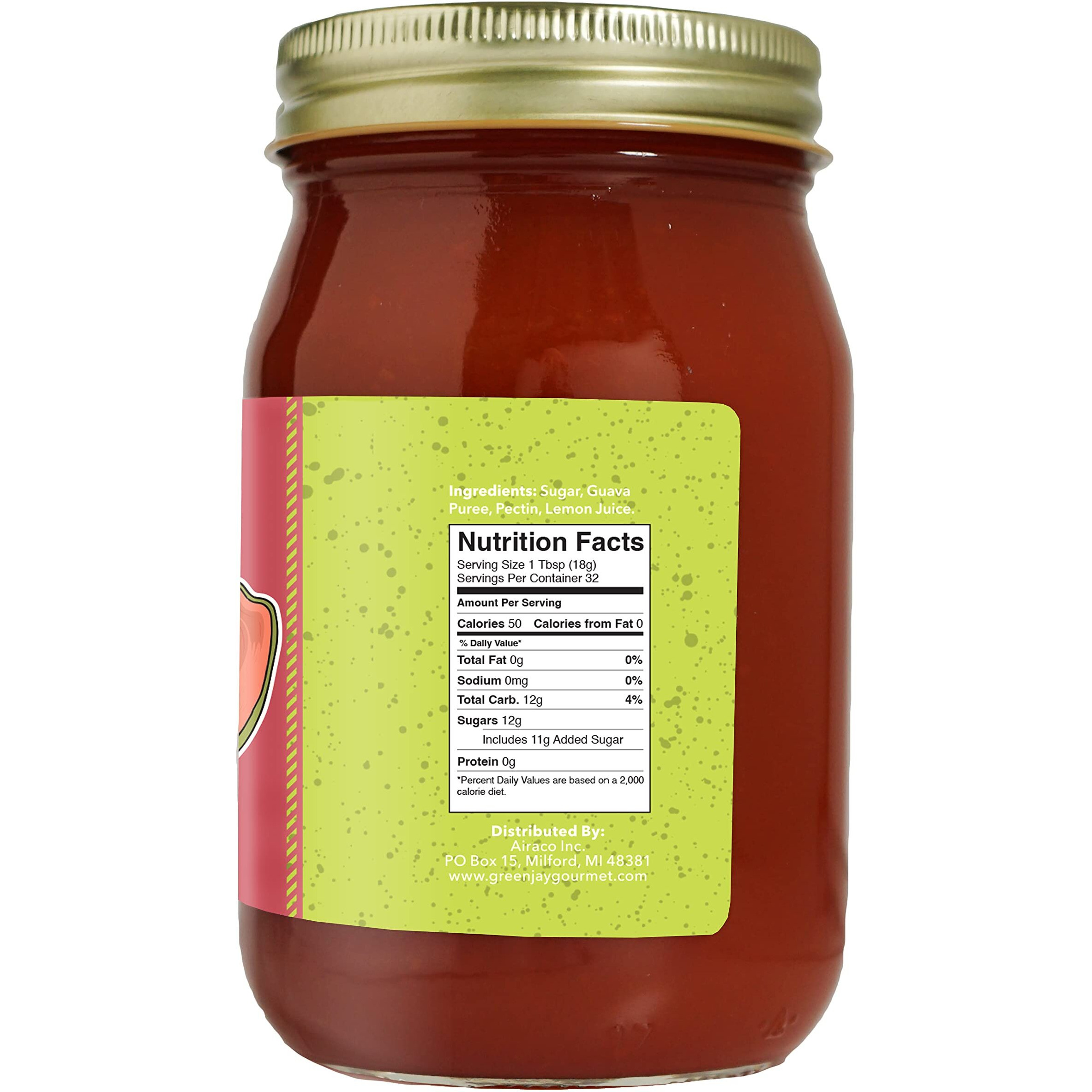 Green Jay Gourmet Guava Jam - All-Natural Fruit Jam With Guava Fruit & Lemon Juice - Vegan, Gluten-Free Jam - Contains No Preservatives Or Corn Syrup - Made In Usa - 22 Ounces