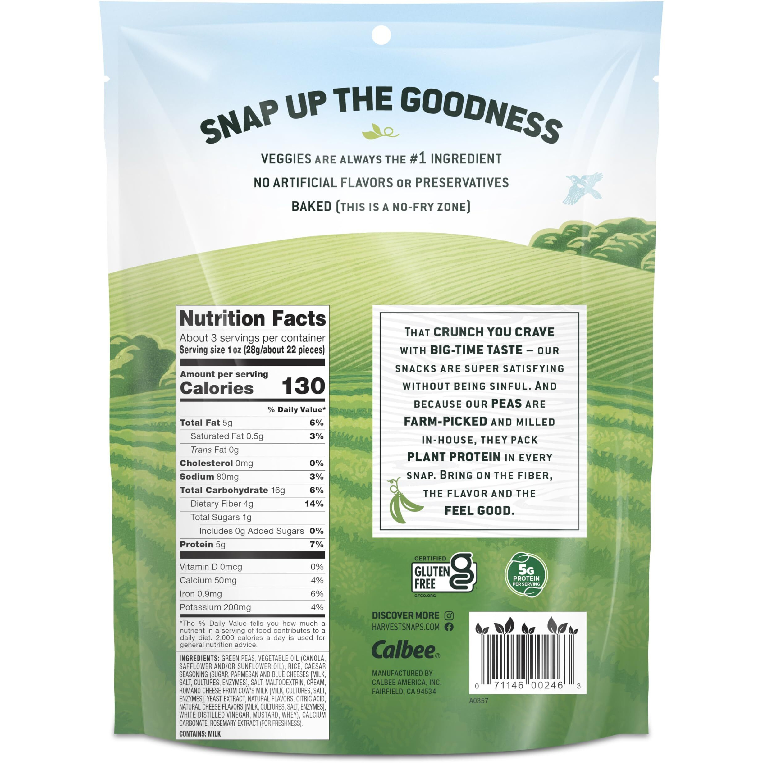 Harvest Snaps Veggie Chips (Caesar Snack Crisps) | Powered By Plant Protein, Gluten Free, Non-Gmo Baked Vegetable Crisps | Made In Usa (8 Snack Packs)