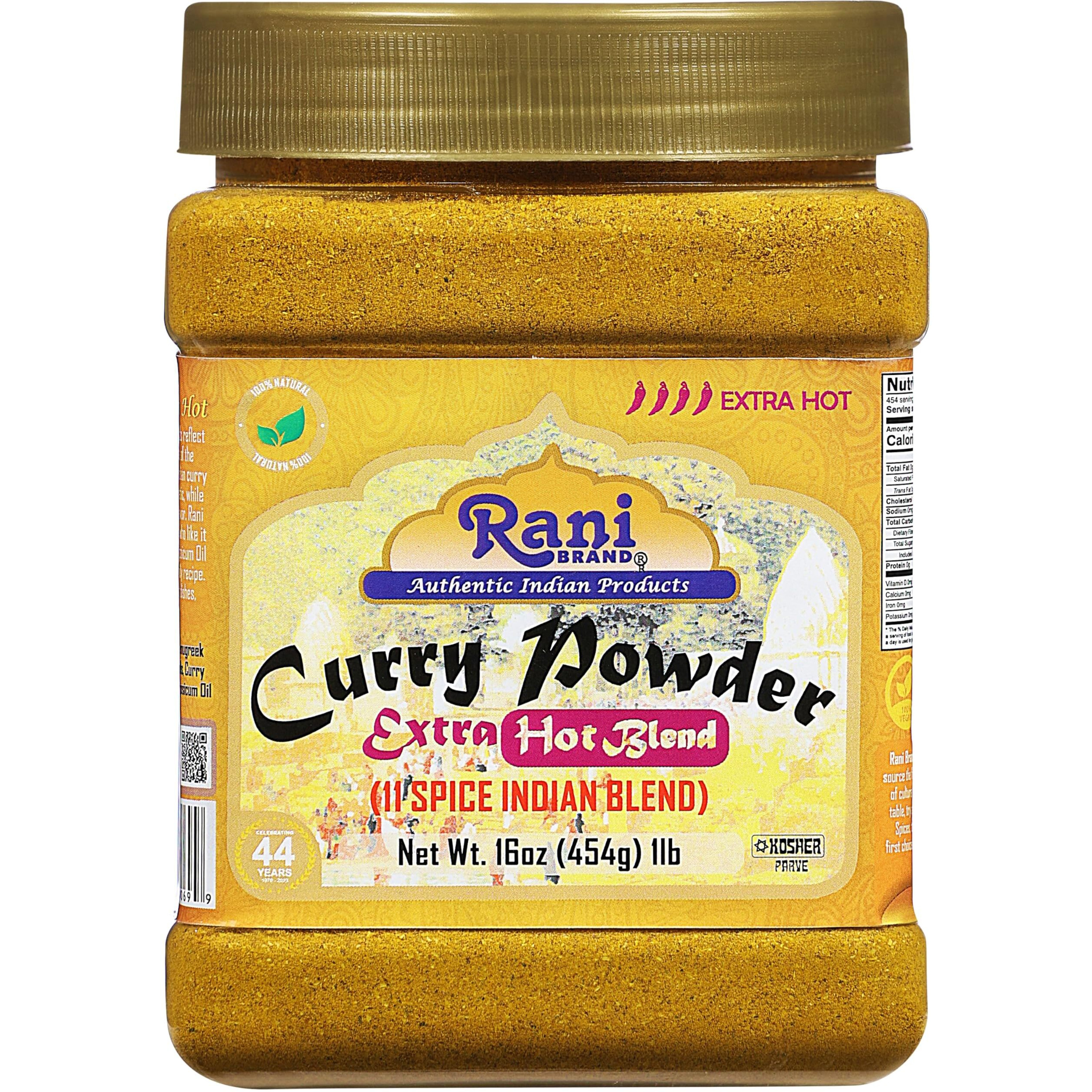 Rani Curry Powder Extra Hot (11-Spice Authentic Indian Blend) 16Oz (1Lb) 454G Pet Jar ~ All Natural | Salt-Free | Vegan | No Colors | Gluten Friendly | Non-Gmo | Indian Origin