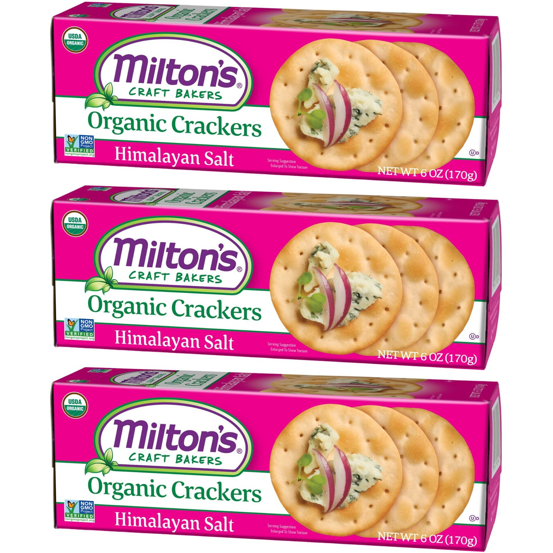 Milton's Craft Bakers Organic Himalayan Salt Crackers - Healthy Crackers, Certified Organic, Non-Gmo Project Verified, Kosher, Crispy Crunch, Pink Himalayan Salt Crackers - 6 Oz, Pack Of 3