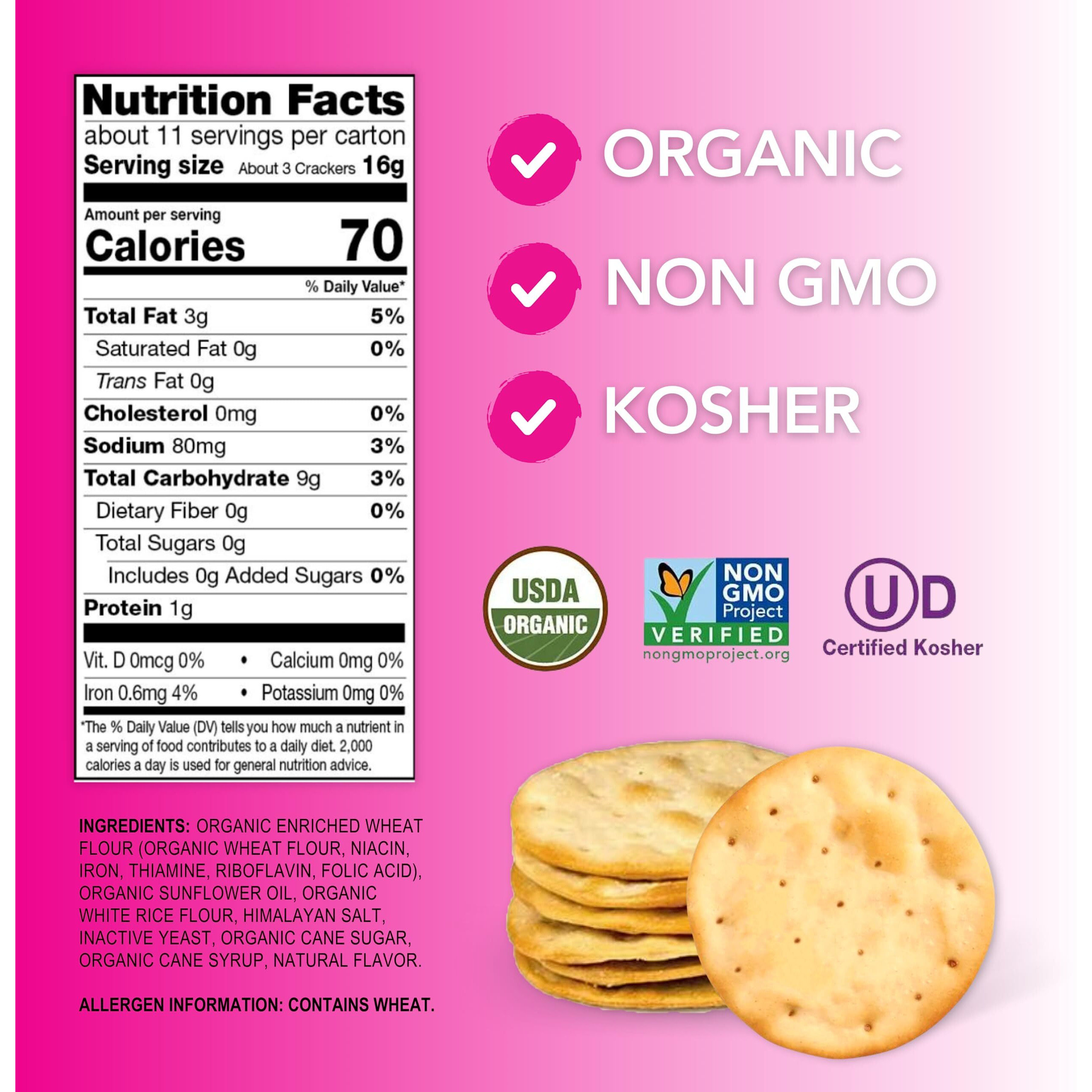 Milton's Craft Bakers Organic Himalayan Salt Crackers - Healthy Crackers, Certified Organic, Non-Gmo Project Verified, Kosher, Crispy Crunch, Pink Himalayan Salt Crackers - 6 Oz, Pack Of 3