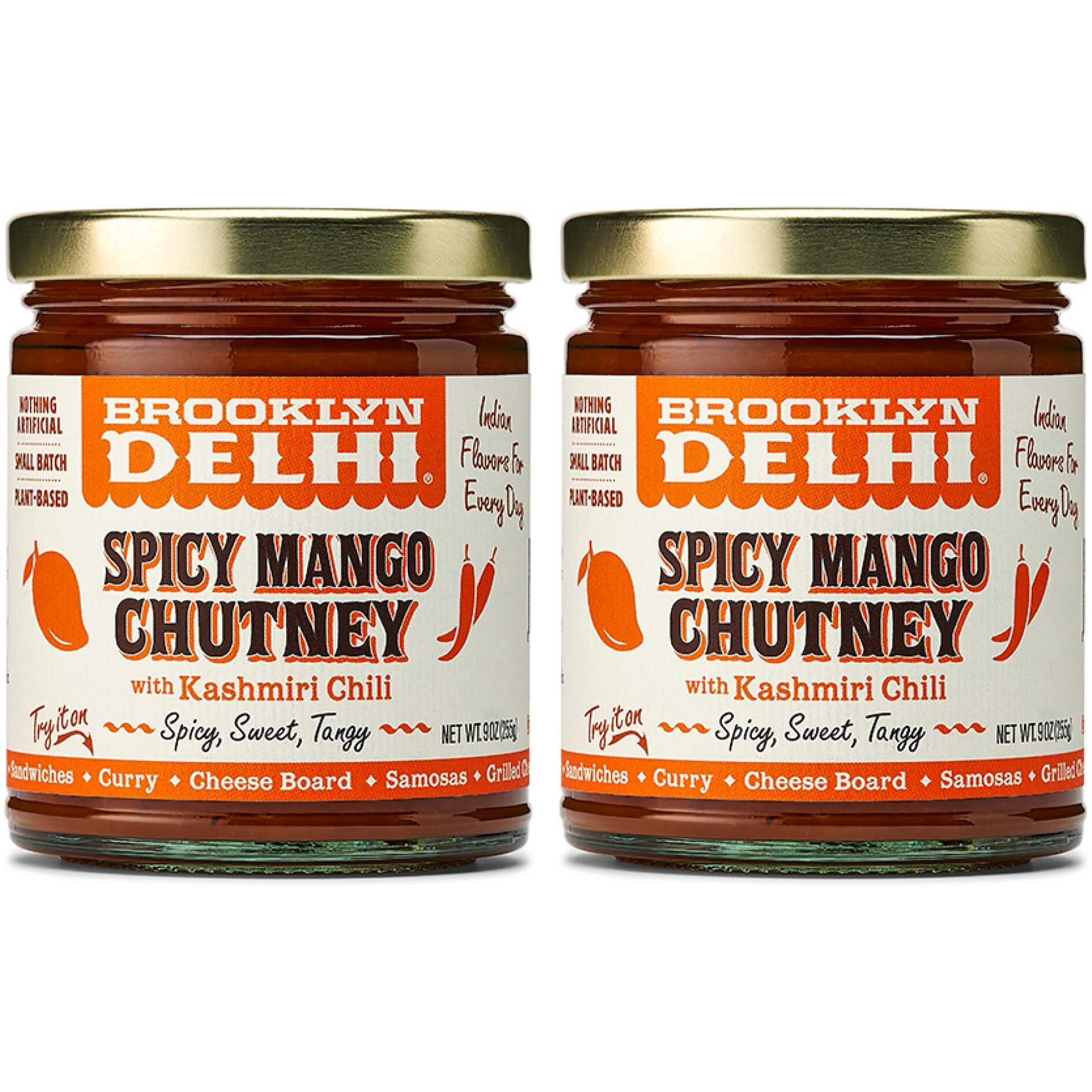 Brooklyn Delhi Spicy Mango Chutney | Made With Ripe Mangos, Fresh Ginger, And Heirloom Kashmiri Chili Peppers | Vegan, Nothing Artificial (Pack Of 2)