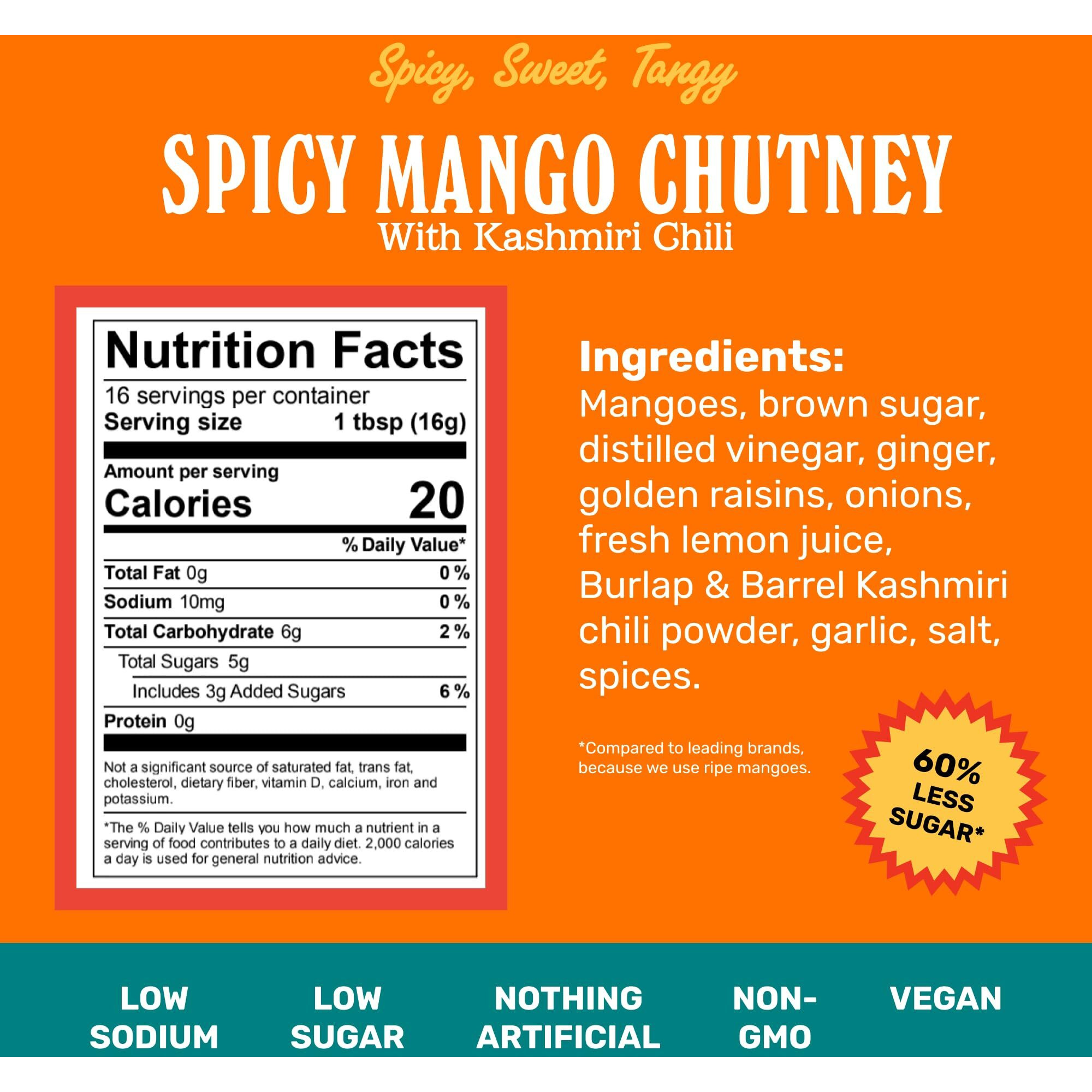 Brooklyn Delhi Spicy Mango Chutney | Made With Ripe Mangos, Fresh Ginger, And Heirloom Kashmiri Chili Peppers | Vegan, Nothing Artificial (Pack Of 2)