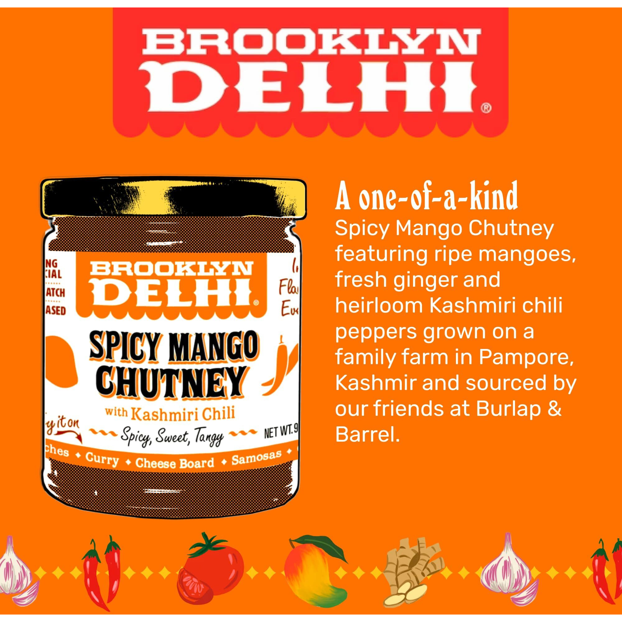 Brooklyn Delhi Spicy Mango Chutney | Made With Ripe Mangos, Fresh Ginger, And Heirloom Kashmiri Chili Peppers | Vegan, Nothing Artificial (Pack Of 2)