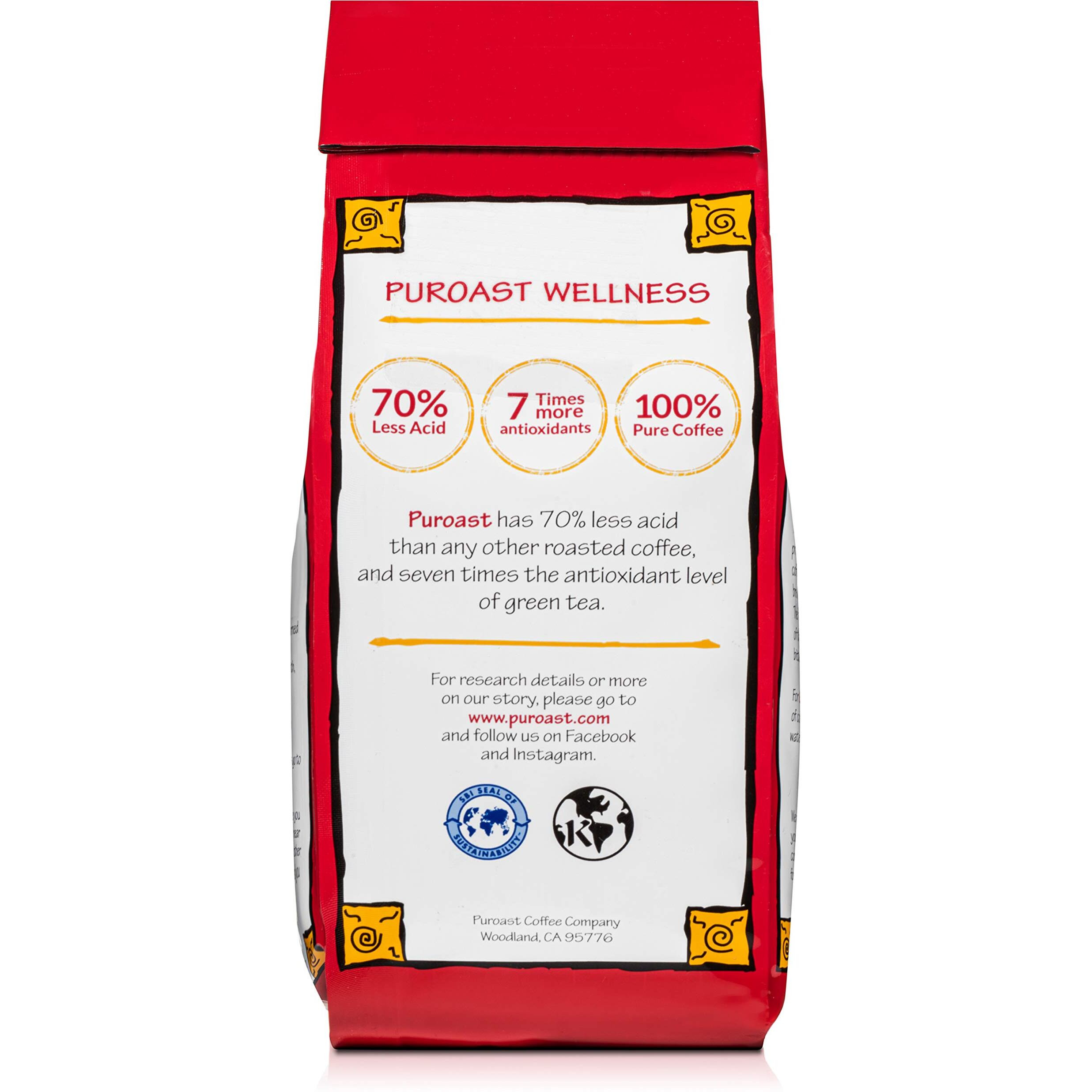 Puroast Low Acid Coffee , Whole Bean , Organic French Roast , Dark Roast , Certified Low Acid Coffee , Ph 5.5+ , Gut Health , 12 Oz , Higher Antioxidant , Smooth For Espresso , Organic Coffee