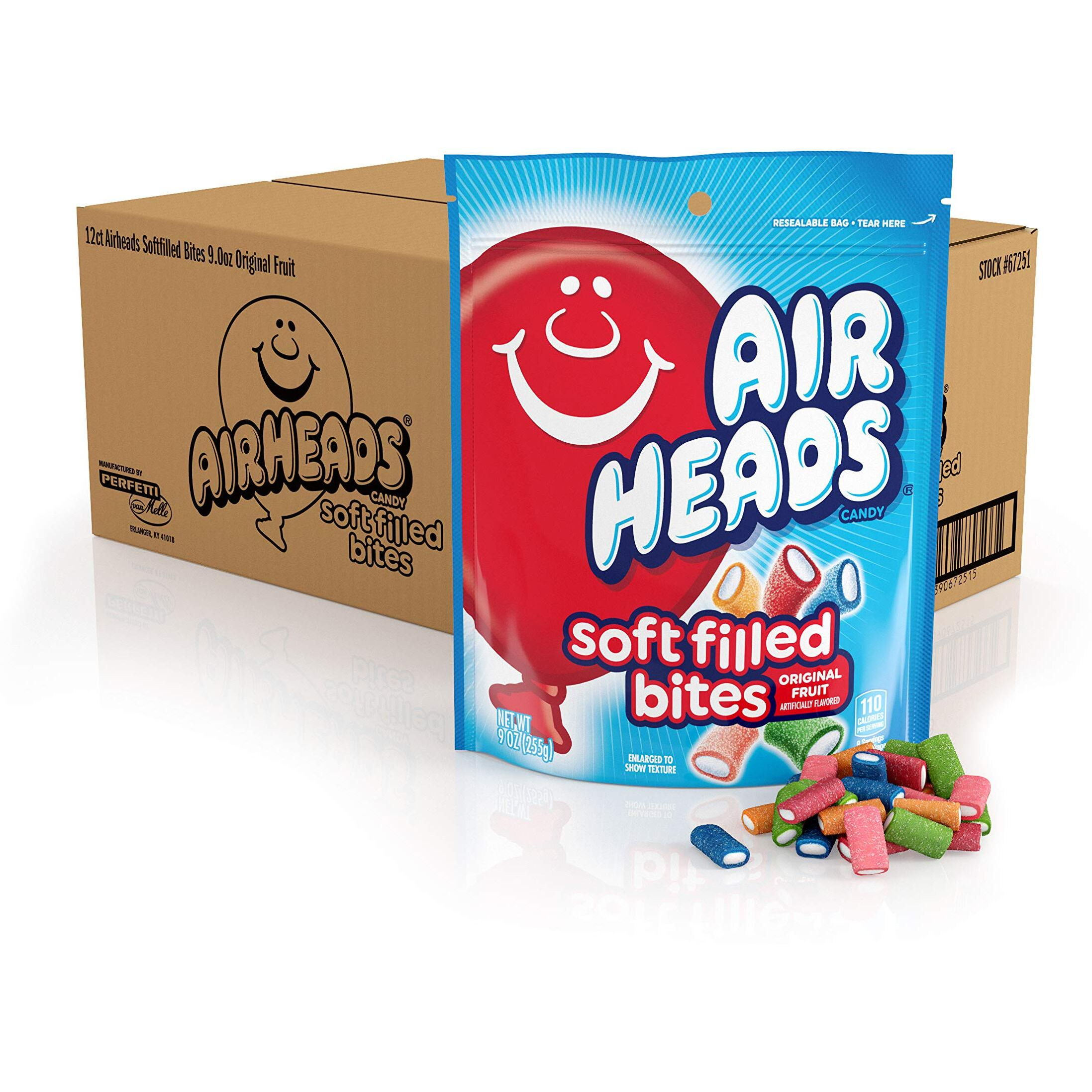 Airheads Soft Filled Bites, Halloween Trick Or Treat Candy, Assorted Fruit Flavors, Individually Wrapped Bulk Candy For Adults & Kids, Stand Up Bag, Party, Pantry, 9 Oz Bag (Box Of 12 Bags)