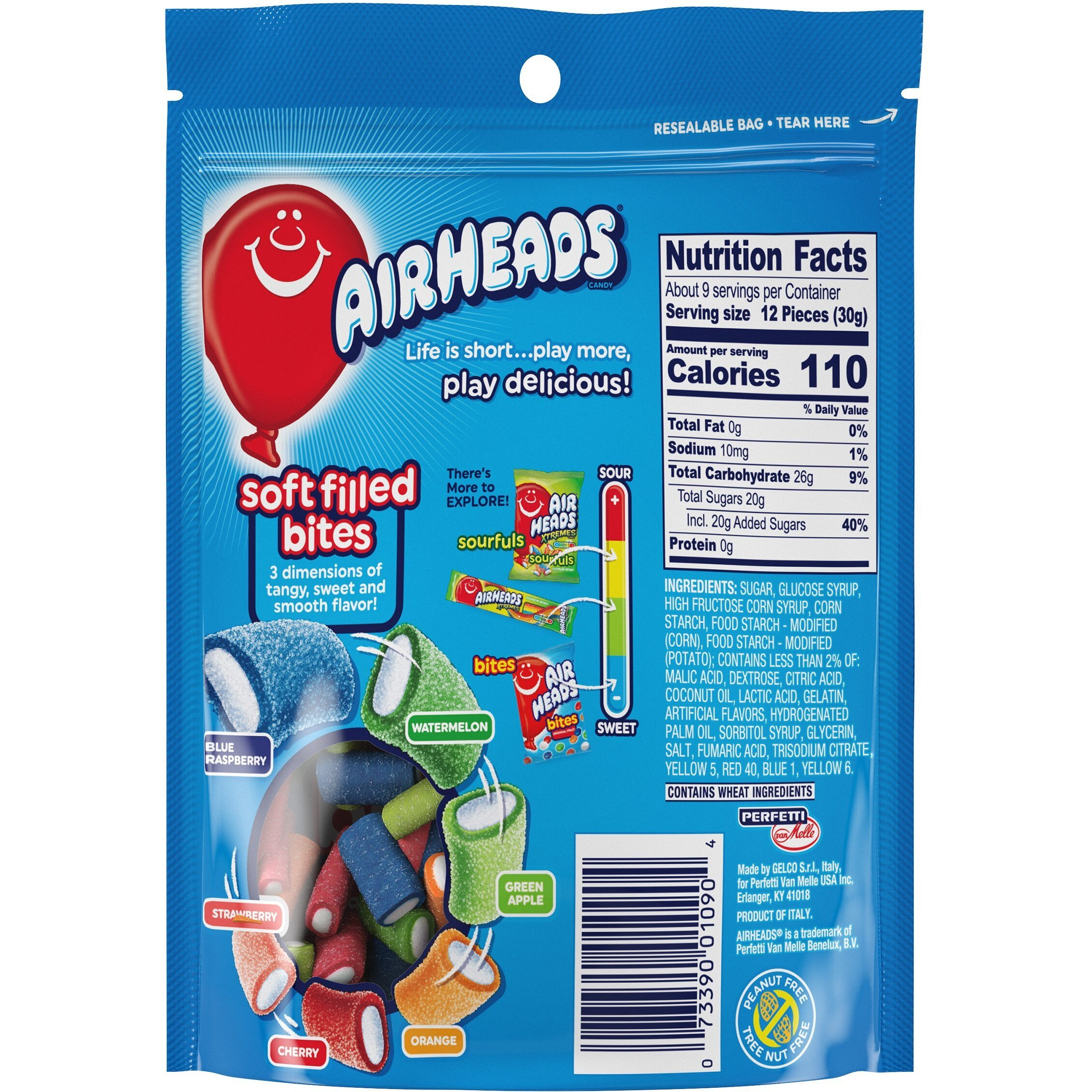 Airheads Soft Filled Bites, Halloween Trick Or Treat Candy, Assorted Fruit Flavors, Individually Wrapped Bulk Candy For Adults & Kids, Stand Up Bag, Party, Pantry, 9 Oz Bag (Box Of 12 Bags)