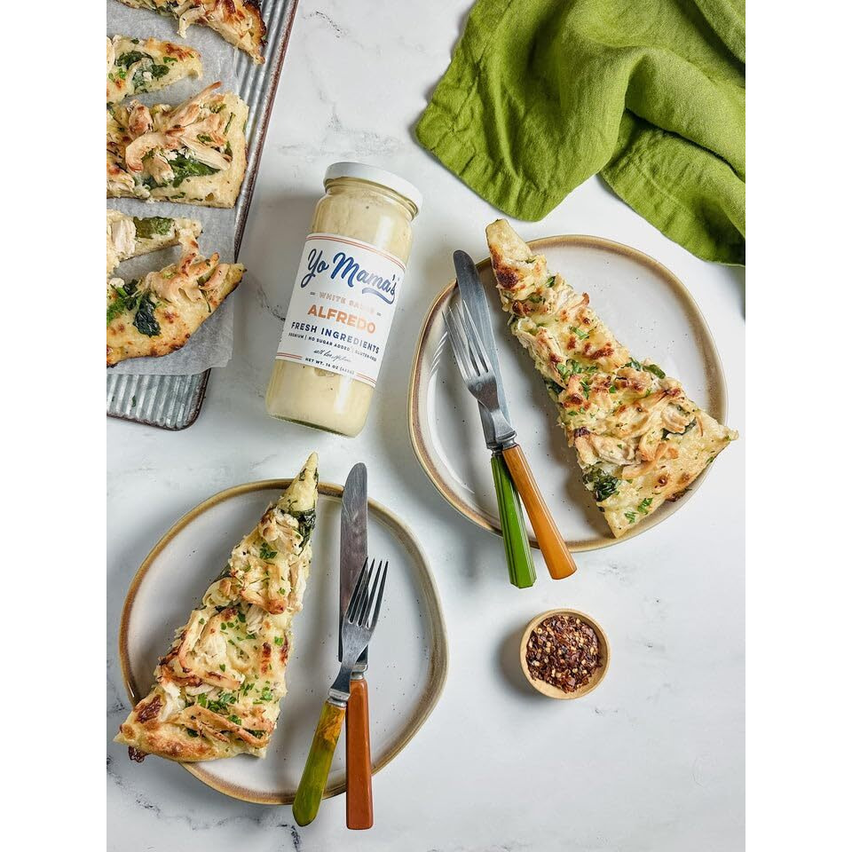 Yo Mamas Foods Gourmet Keto Alfredo Pasta Sauces Variety Pack | (3) 16 Ounce Glass Bottles | Classic (1), Garlic (1) And Spicy (1) Alfredo Sauce Is Low Carb, Paleo, Gluten Free, Low Calorie And Is Made With Only The Freshest Ingredients