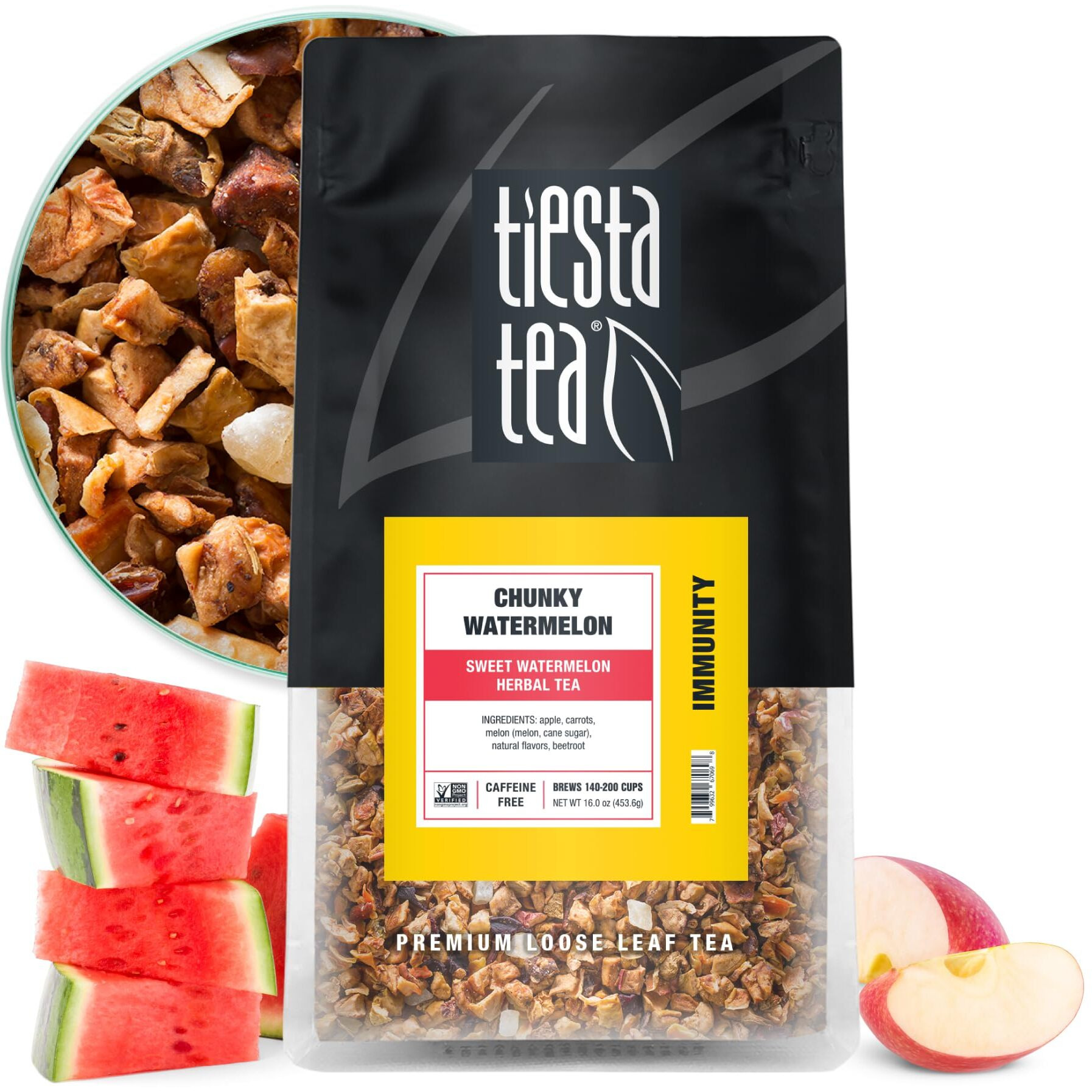 Tiesta Tea - Chunky Watermelon Sweet Watermelon Herbal Tea Premium Loose Leaf Tea Blend Non-Caffeinated Fruit Tea Make Hot Or Iced Tea & Brews Up To 200 Cups - 16 Ounce Resealable Bulk Pouch