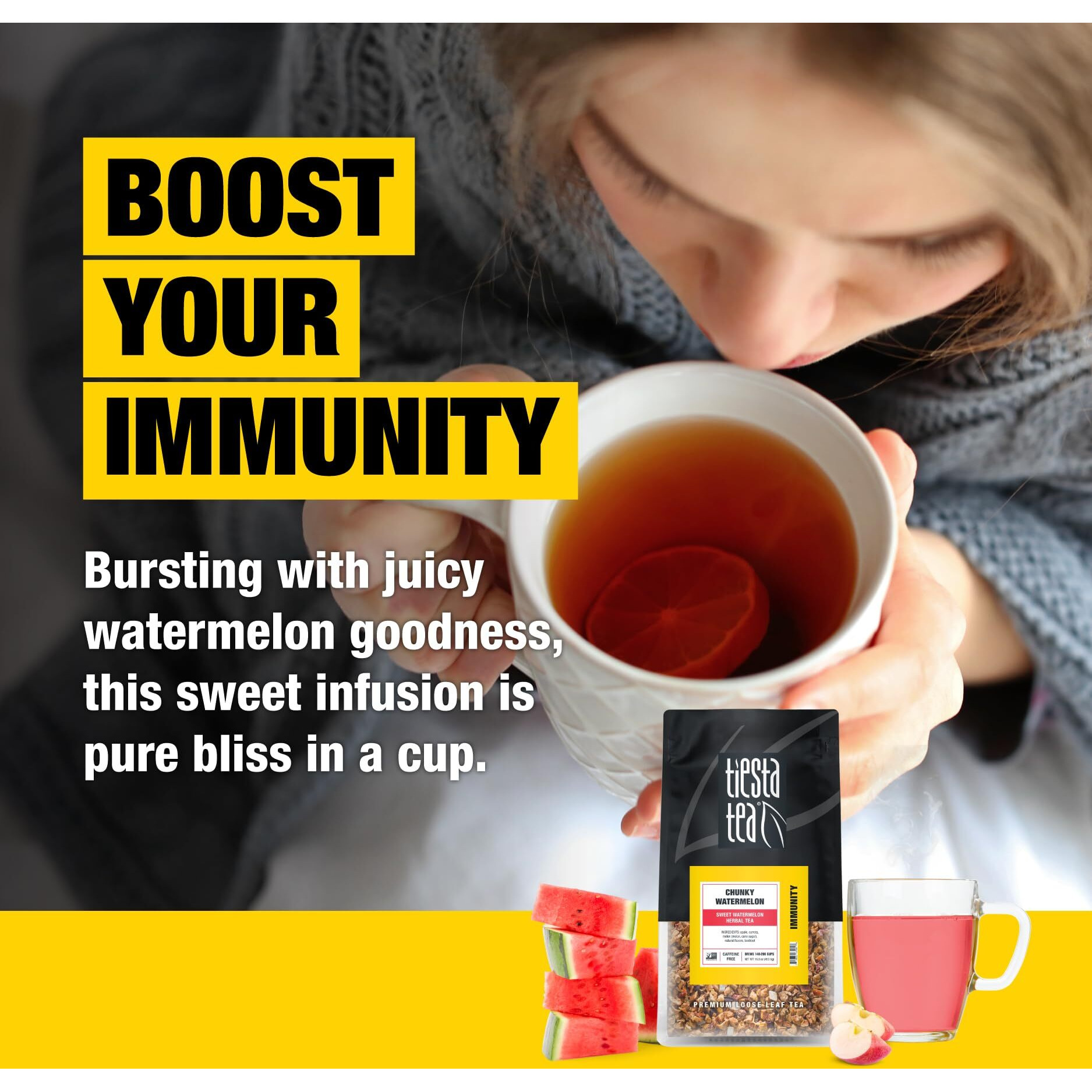 Tiesta Tea - Chunky Watermelon Sweet Watermelon Herbal Tea Premium Loose Leaf Tea Blend Non-Caffeinated Fruit Tea Make Hot Or Iced Tea & Brews Up To 200 Cups - 16 Ounce Resealable Bulk Pouch