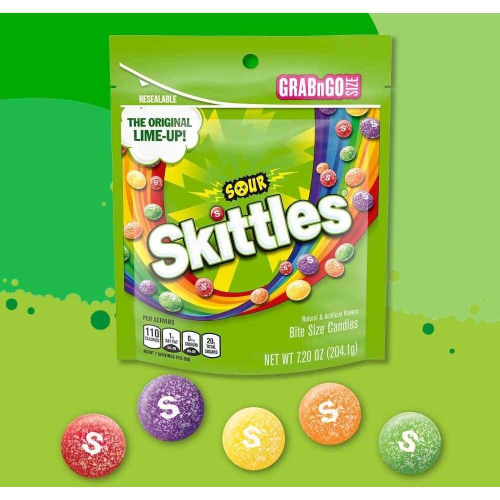 Skittles Sours Chewy Candy Bulk Pack, Grab N Go, 7.2 Oz Bag (Pack Of 8)