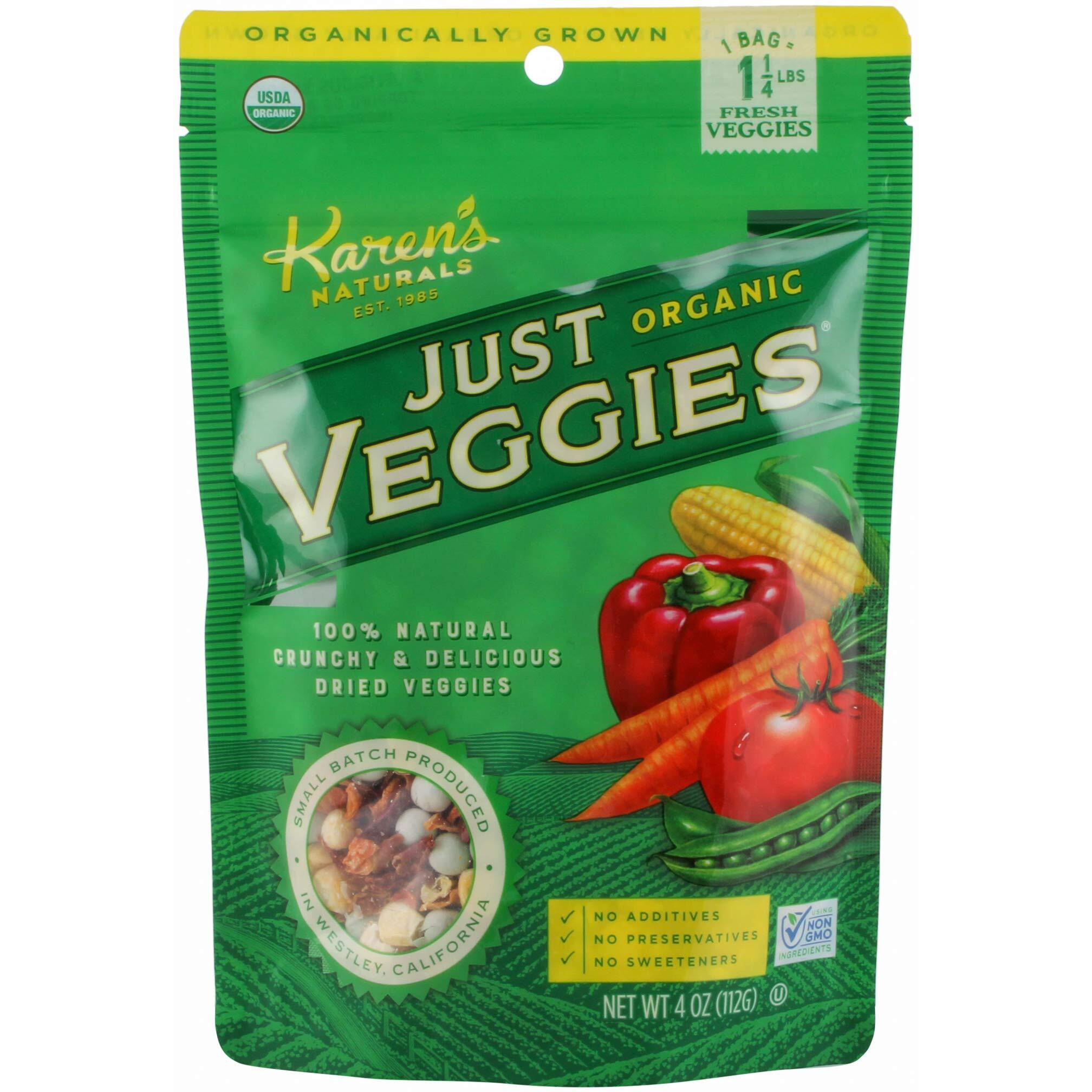 Karen's Naturals Organic Just Veggies, 4 Ounce Pouch (Packaging May Vary) Organic All Natural Freeze-Dried Fruits & Vegetables, No Additives Or Preservatives, Non-Gmo