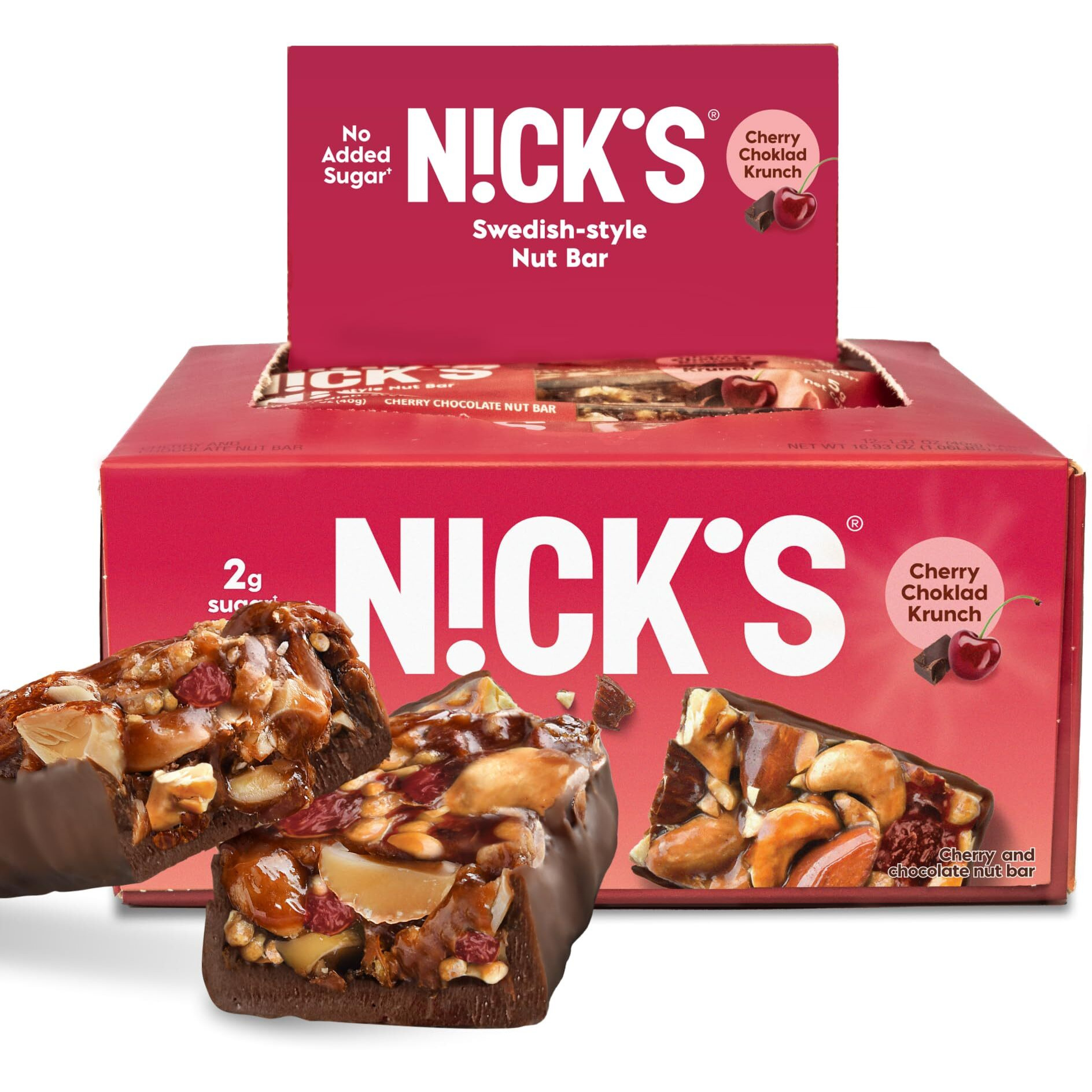 Nick's Nut Snack Bars. Low Sugar, 3G Net Carbs, Vegan (Cherry Chocolate, Pack Of 12)
