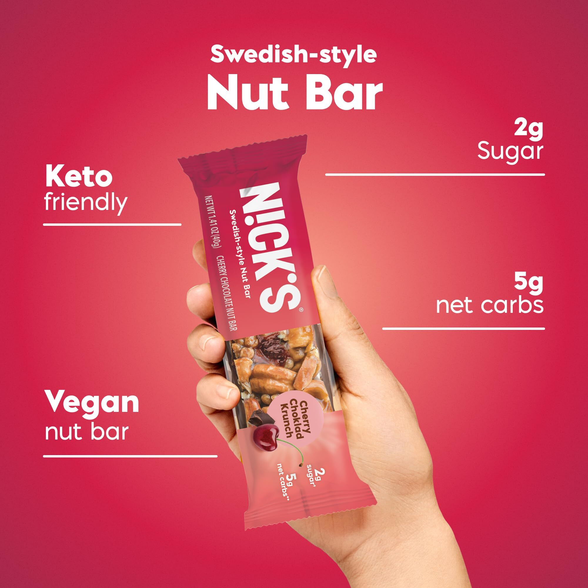 Nick's Nut Snack Bars. Low Sugar, 3G Net Carbs, Vegan (Cherry Chocolate, Pack Of 12)