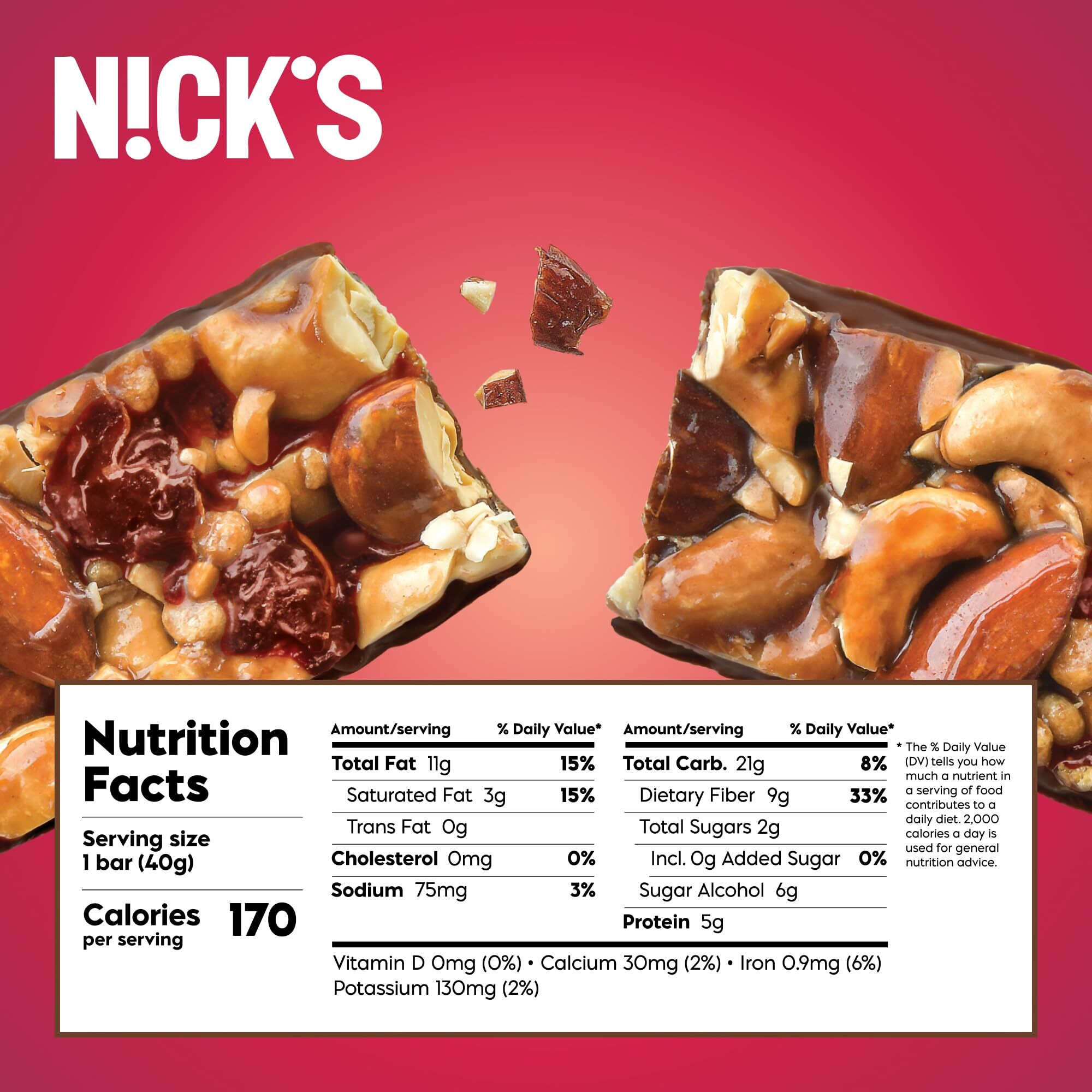 Nick's Nut Snack Bars. Low Sugar, 3G Net Carbs, Vegan (Cherry Chocolate, Pack Of 12)