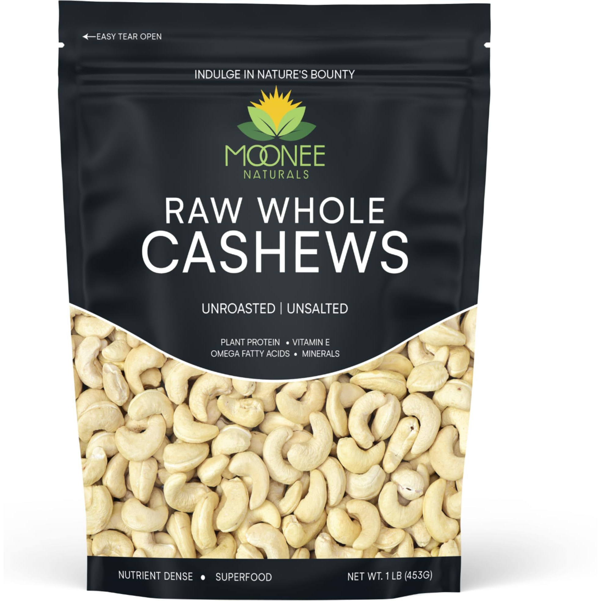 Raw Cashews Unsalted Whole (16 0Z. / 1 Lb) | Vegan Protein Snacks | Make Cashew Milk | Keto And Paleo Friendly Diet Snacks | Party Snacks | Healthy Snacks | Cashews Bulk | Non-Gmo | 100% Natural - By Moonee Naturals 16 0Z. / 1 Lb