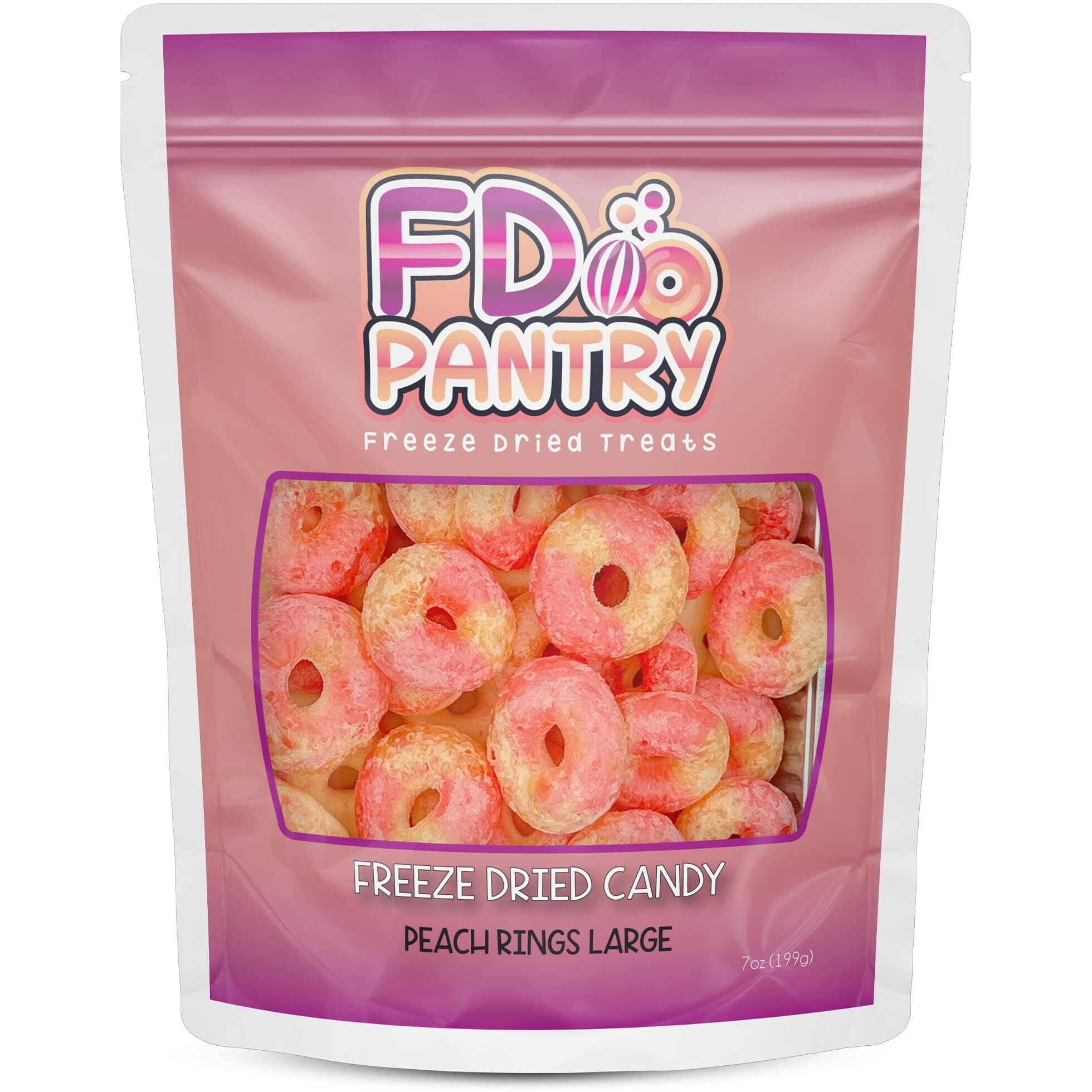 Freeze Dried Peach Rings Candy - Crunchy & Sweet, Large 7 Oz Resealable Bag For Freshness, Gift & Snack - Large Bag Freeze-Dried Gummy Candies