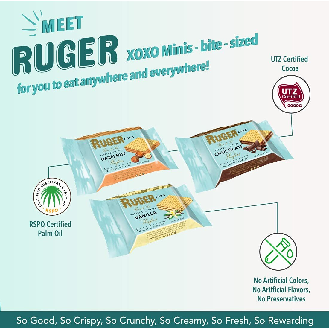 Ruger Wafers Xoxo Made With A Kiss Of Sea Salt , Mini Wafers Display, 96 Count