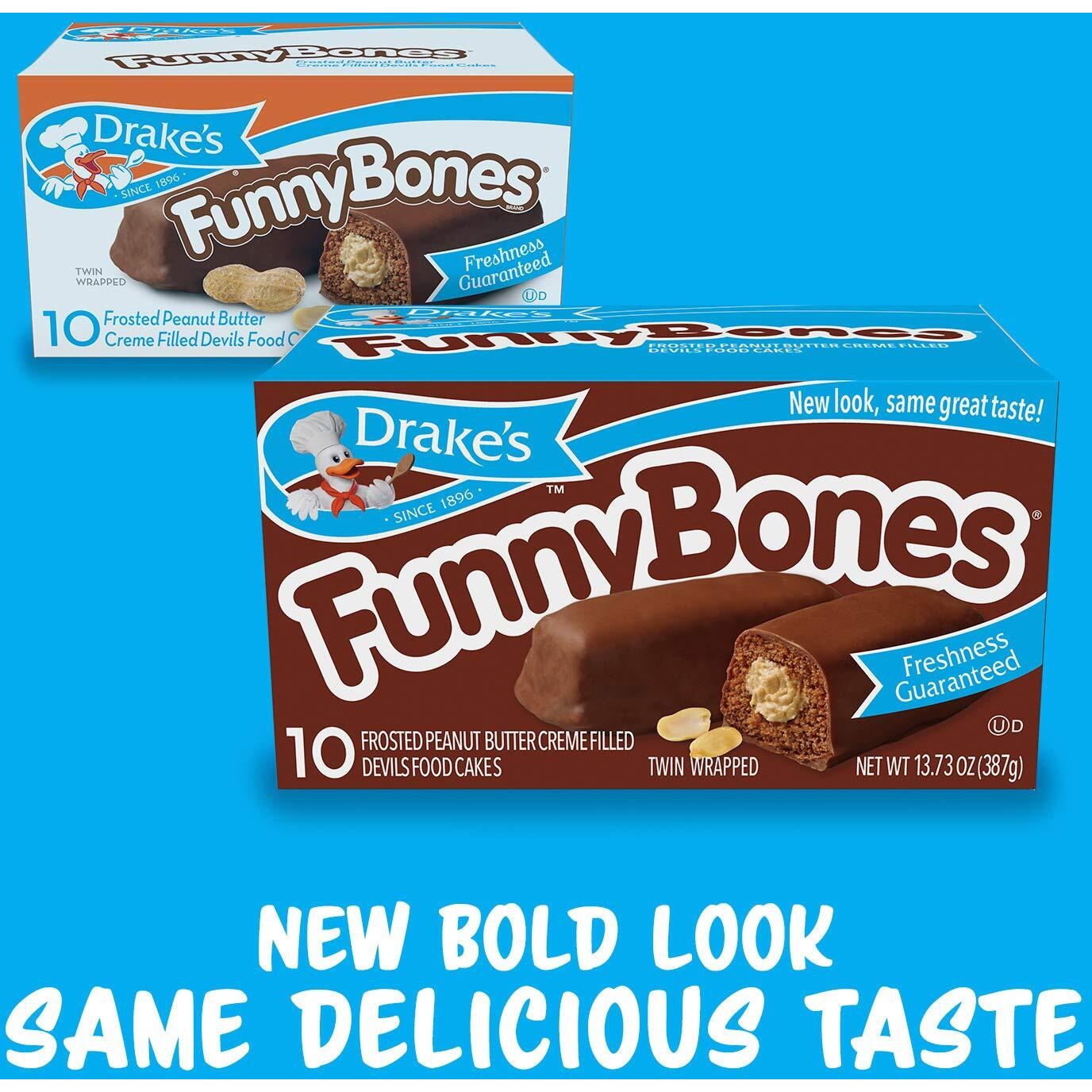 Drake's Funny Bones, 10 Twin-Wrapped Devils Food Cakes, 13.73 Oz Box