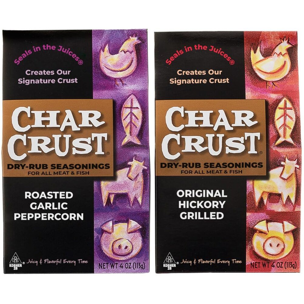 Char Crust Dry Rub Seasoning - Original Hickory Grilled And Roasted Garlic Peppercorn, Holiday Cooking Pack, 4 Oz (Pack Of 2)