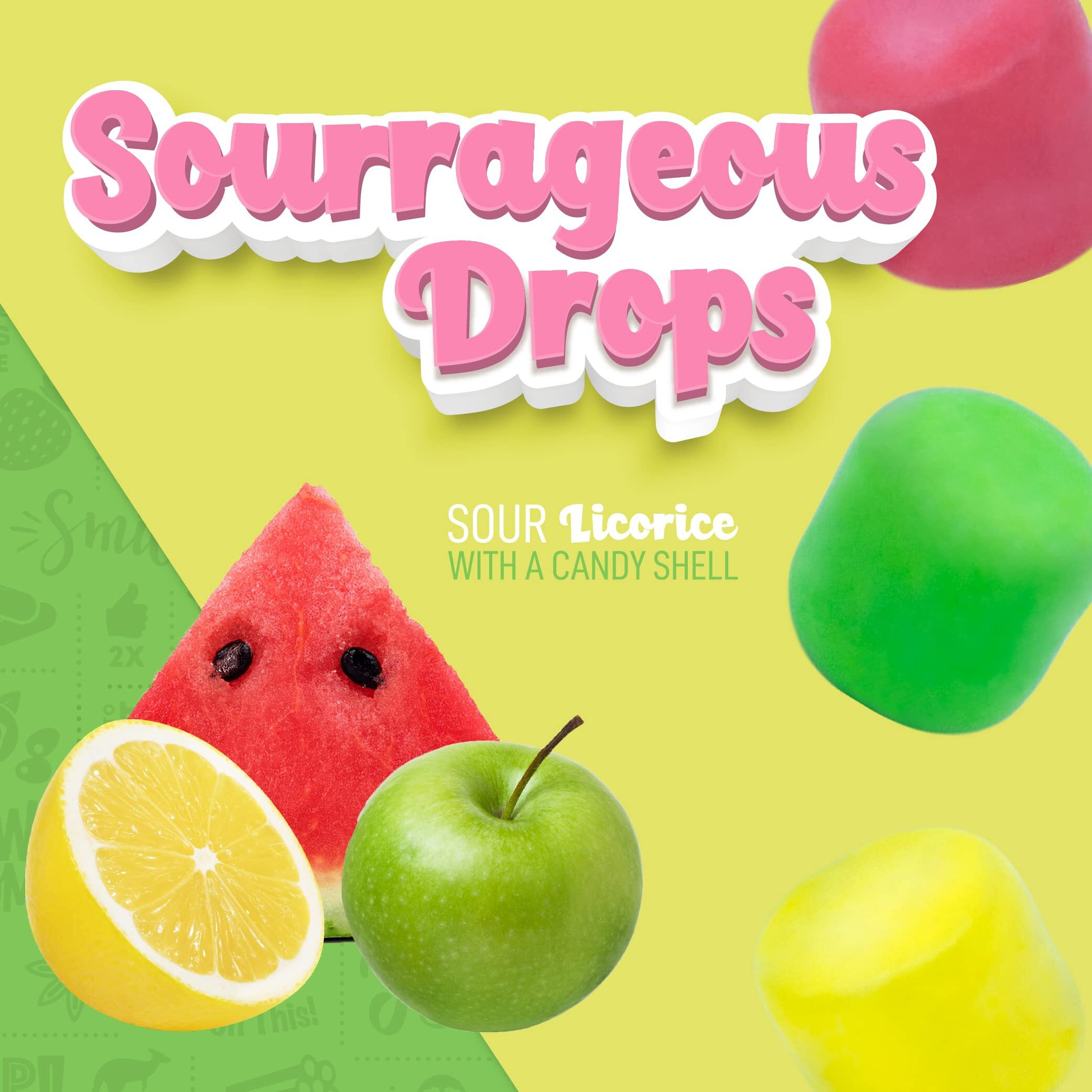 Wiley Wallaby 6 Ounce Sourrageous Drops Mix Of Watermelon, Green Apple And Lemon Soft & Chewy Licorice With A Candy Shell, 2 Pack
