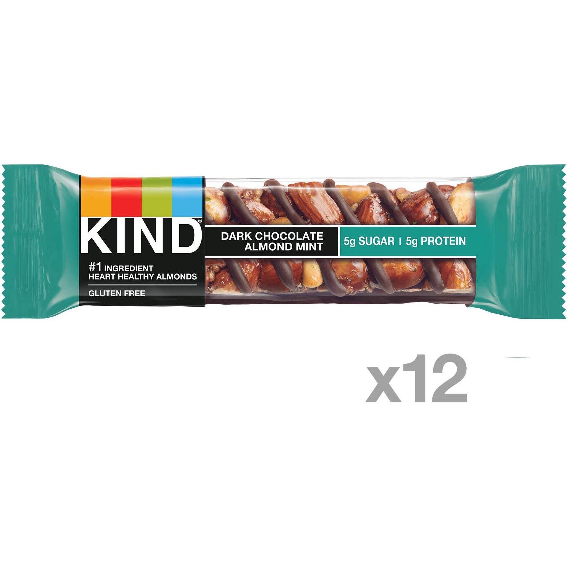 Kind Bars, Dark Chocolate Mint, Gluten Free, Low Sugar, 1.4Oz, 12 Count