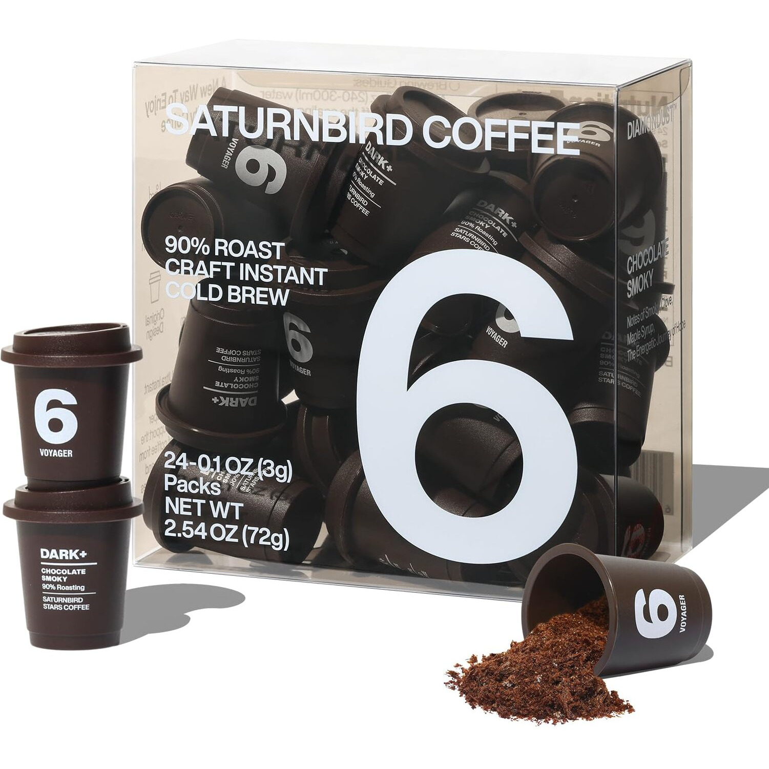 Saturnbird Coffee Instant Cold Brew, French Roast (No.6), 100% Arabica Coffee Powder, Enjoy Cold/Hot, 24 Single Serves Perfect For Iced Coffee, Camping, Travel, Home, Office