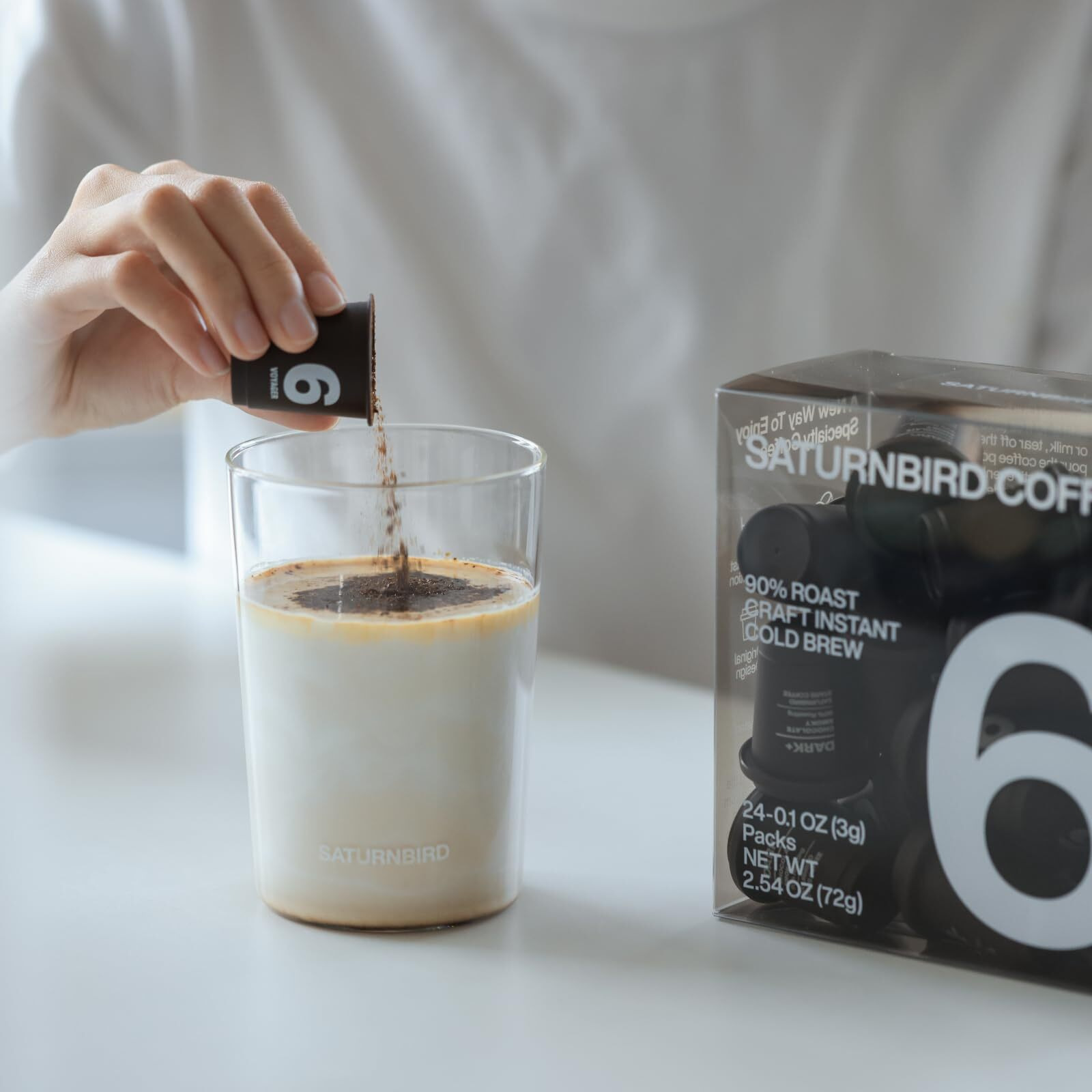 Saturnbird Coffee Instant Cold Brew, French Roast (No.6), 100% Arabica Coffee Powder, Enjoy Cold/Hot, 24 Single Serves Perfect For Iced Coffee, Camping, Travel, Home, Office