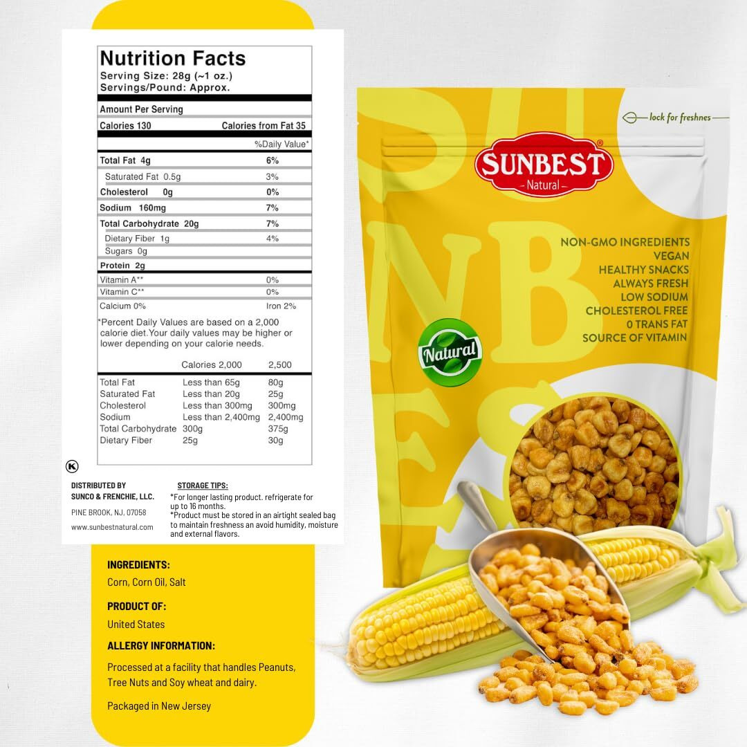 Sunbest Natural Roasted Corn 48Oz (3 Lbs) - All-Natural Ingredients, No Artificial Flavors - Crunchy & Flavorful Snack - Toasted And Salted, Guilt-Free Snacking - Perfect For On-The-Go Snacking