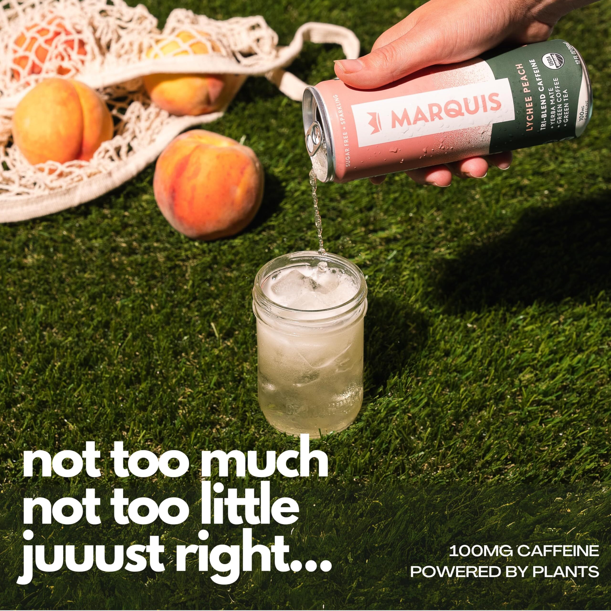 Marquis - Natural Energy Drink - Mango Ginger - Sugar Free - 0 Calories - 100Mg Of Organic Plant Based Caffeine - Yerba Mate - Green Tea - Vitamin C & B Vitamins - Vegan - 12 Oz Cans - 12 Pack