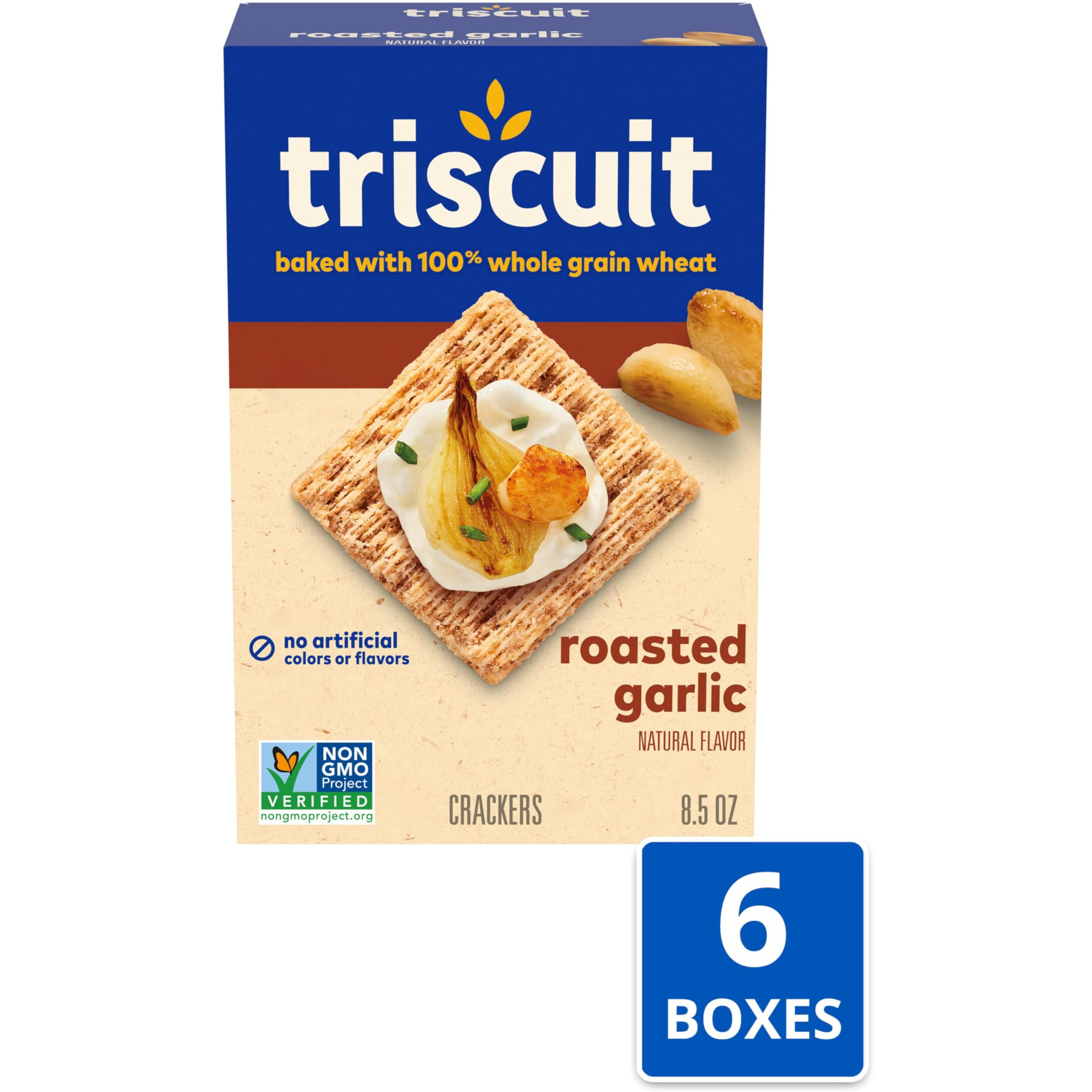 Triscuit Roasted Garlic Whole Grain Wheat Crackers, 6 - 8.5 Oz Boxes