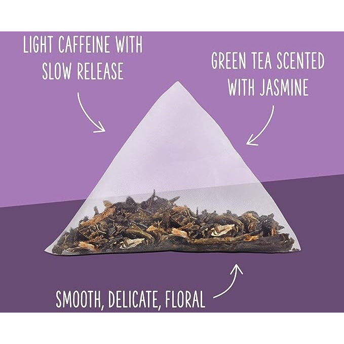 Two Leaves And A Bud Jasmine Green Tea Bags, 100 Count (Pack Of 1) Whole Leaf Green Tea In Pyramid Sachet Bags, Compostable Sachets, Delicious Hot Or Iced With Milk Or Sugar Or Honey Or Plain