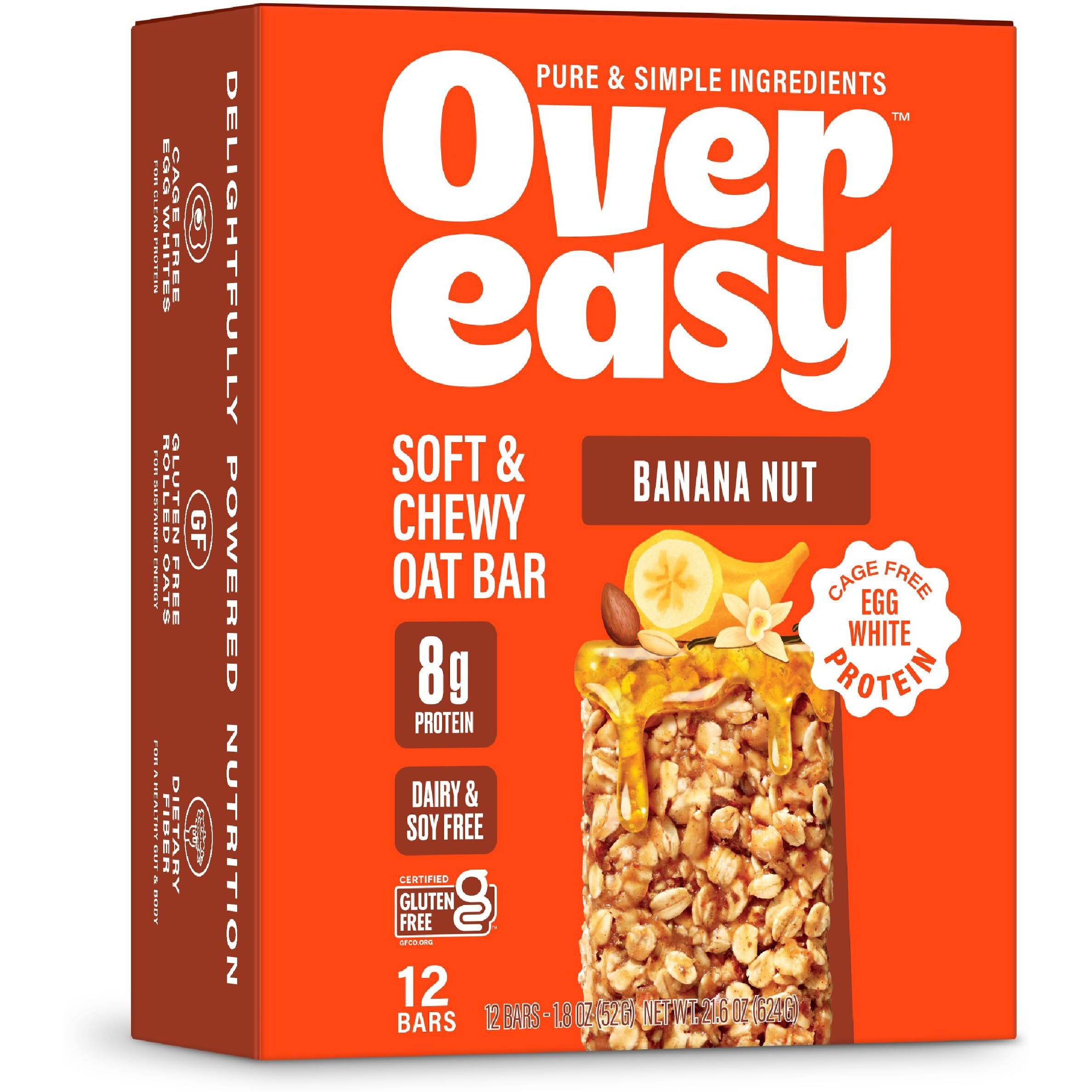 Over Easy Soft And Chewy Granola Breakfast Bars - Granola And Protein Bars - Energy Snack Bars - Clean, Gluten Free, Dairy Free, Soy Free And Kosher (Banana Nut, 12 Count)