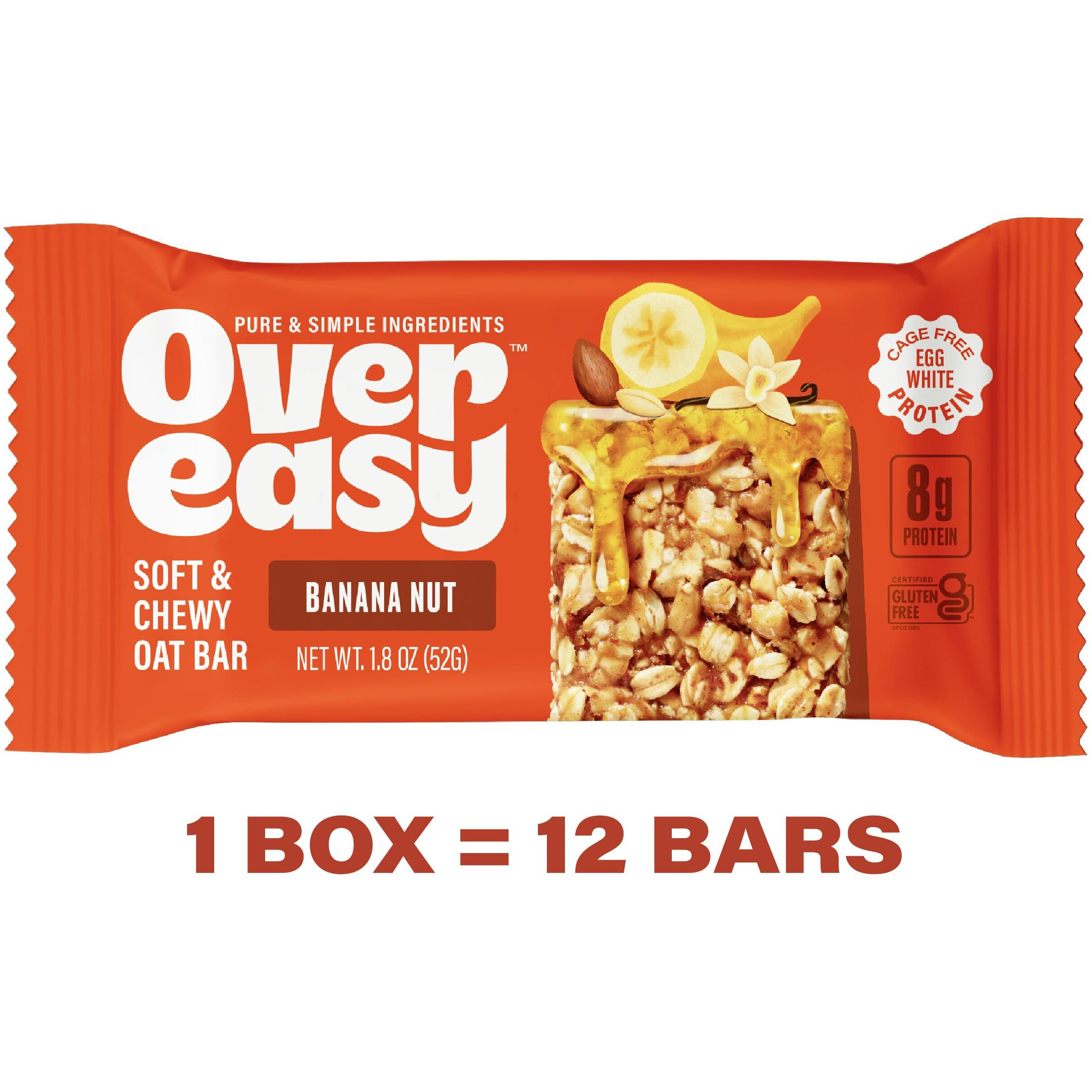 Over Easy Soft And Chewy Granola Breakfast Bars - Granola And Protein Bars - Energy Snack Bars - Clean, Gluten Free, Dairy Free, Soy Free And Kosher (Banana Nut, 12 Count)