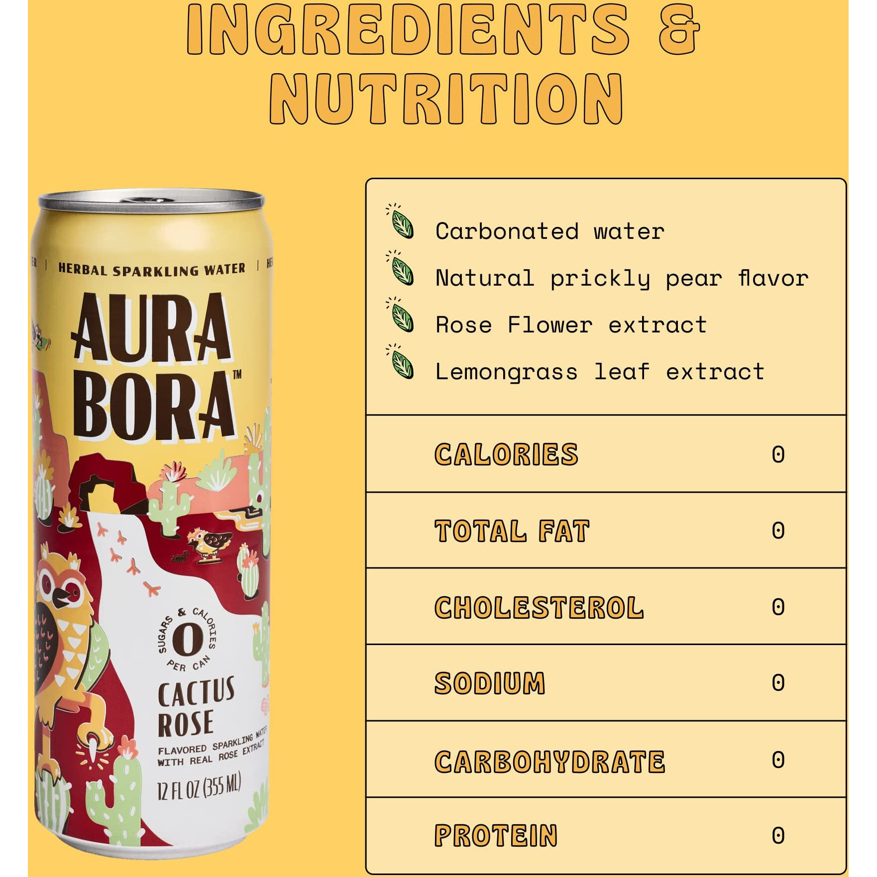 Aura Bora, Cactus Rose Herbal Sparkling Water, 12 Oz Can (Pack Of 12), 0 Calories, 0 Sugar, 0 Sodium, Non-Gmo