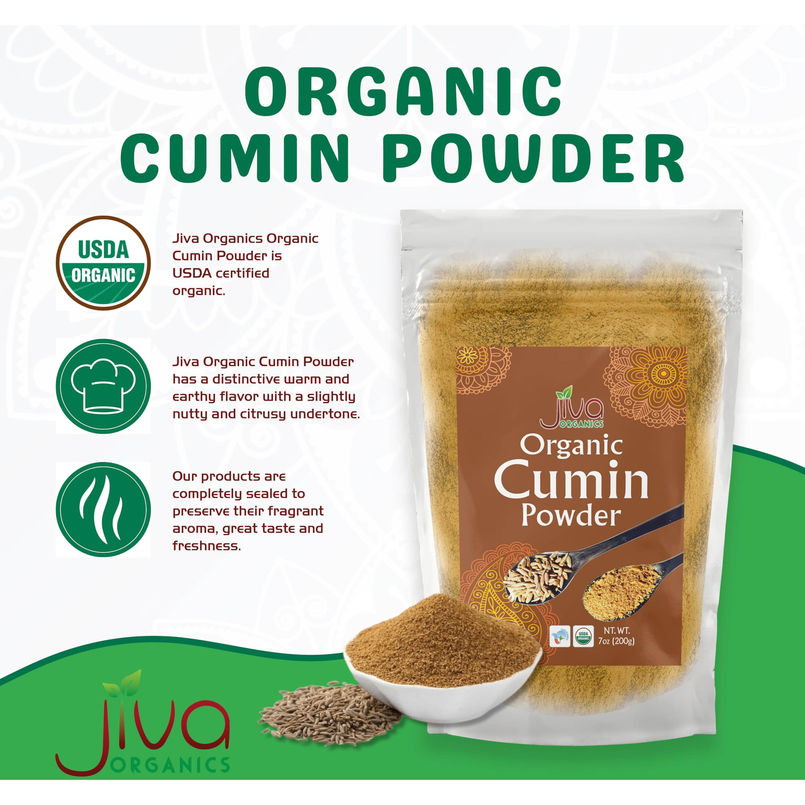 Jiva Organics Organic Ground Cumin Powder 7 Ounce - 100% Pure & Non-Gmo (Ground Cumin Seeds)