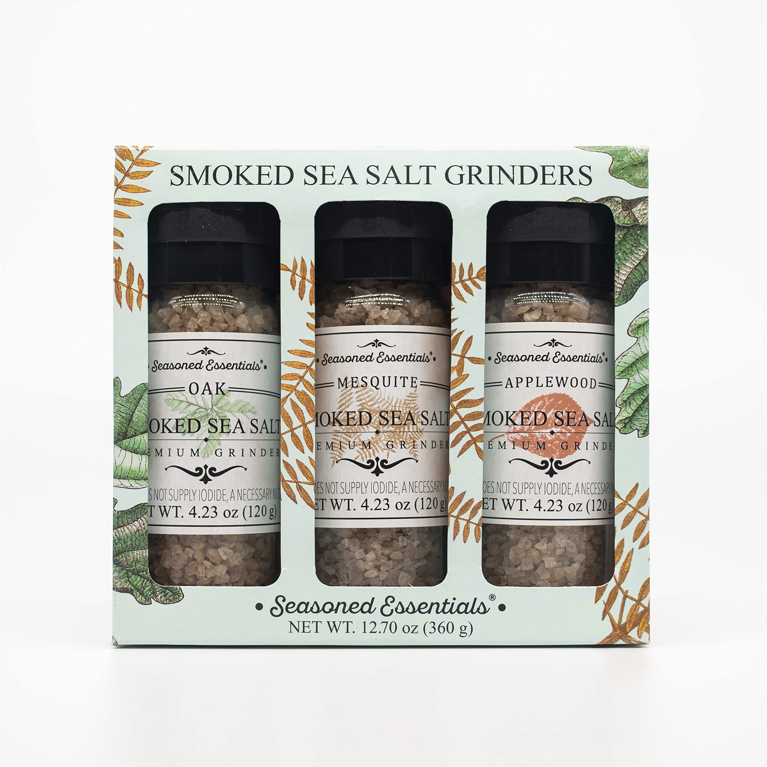 Seasoned Essentials | Gourmet Smoked Sea Salt Grinder Variety Pack (3 Pack) | Rich, Smoked Salt Variety Pack To Add Divine Flavor On Meat, Fish, Veggies And Much More