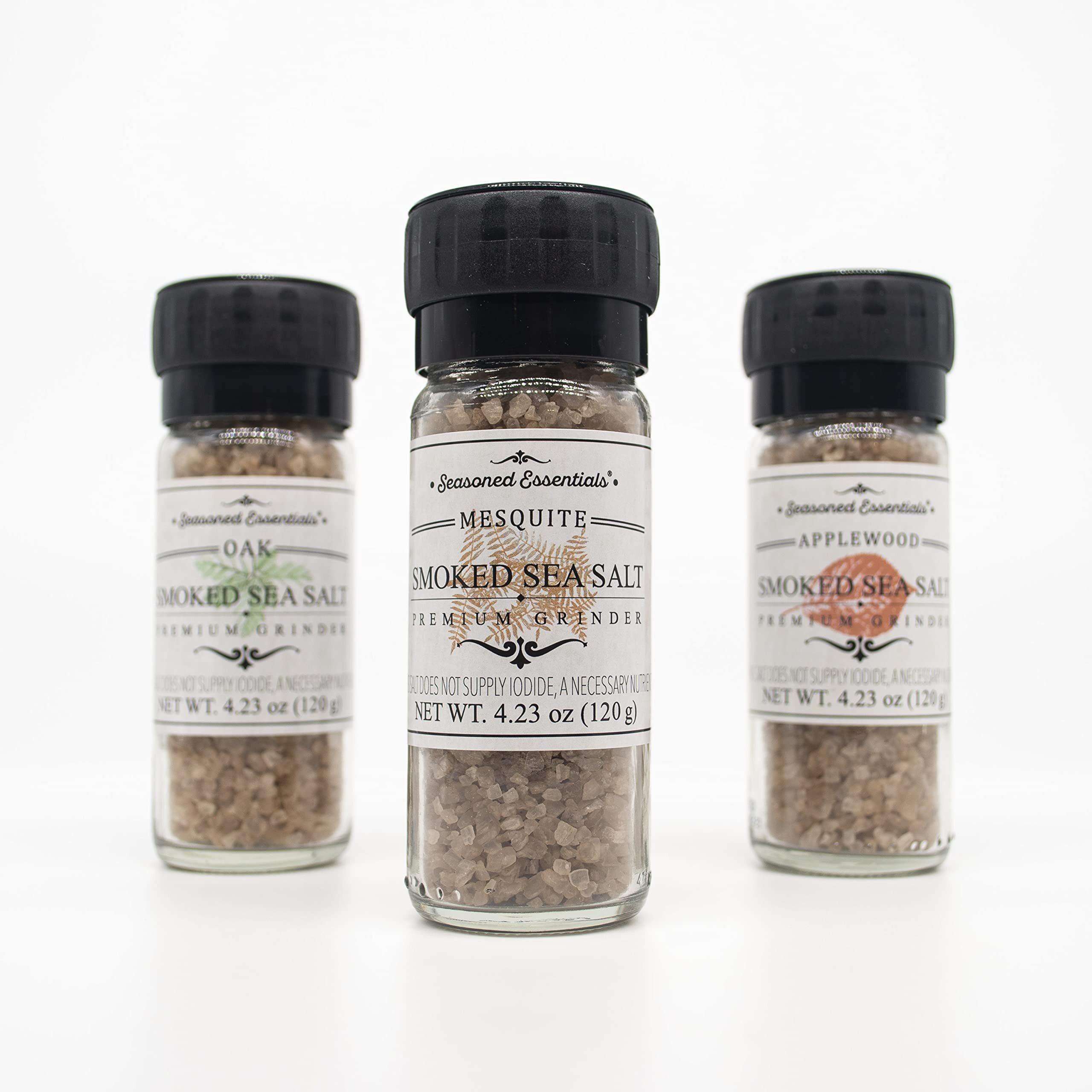 Seasoned Essentials | Gourmet Smoked Sea Salt Grinder Variety Pack (3 Pack) | Rich, Smoked Salt Variety Pack To Add Divine Flavor On Meat, Fish, Veggies And Much More