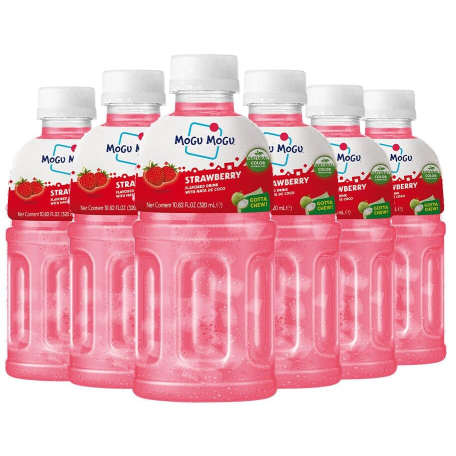Mogu Mogu Drink Strawberry Juice (6 Bottles) Drinks For Kids Made With Fruit Juice And Nata De Coco (Coconut Jelly) Fun Chewable Juice Boxes For Kids. Juice Bottles Made For Adults And Kids Ready To Drink Juices