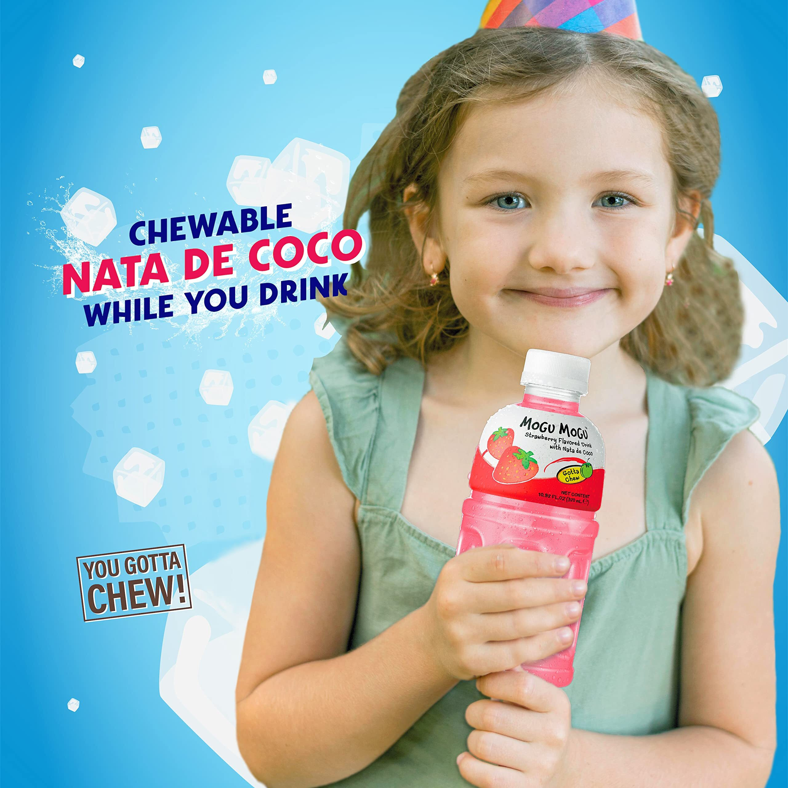 Mogu Mogu Drink Strawberry Juice (6 Bottles) Drinks For Kids Made With Fruit Juice And Nata De Coco (Coconut Jelly) Fun Chewable Juice Boxes For Kids. Juice Bottles Made For Adults And Kids Ready To Drink Juices