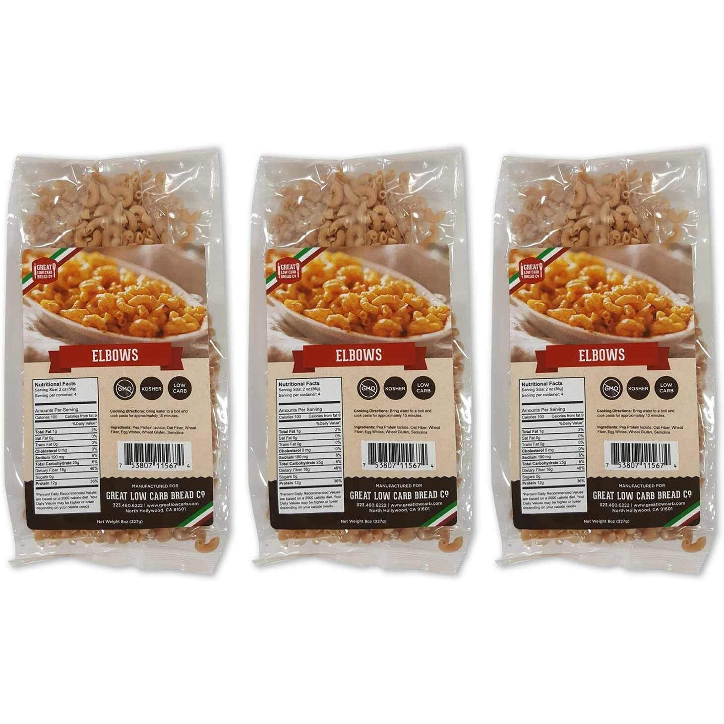 Low Carb Pasta, Keto Pasta, Great Low Carb Bread Company ,7G Net Carbs, 12G Of Protein, Non Gmo, (Elbow, 3 Pack)