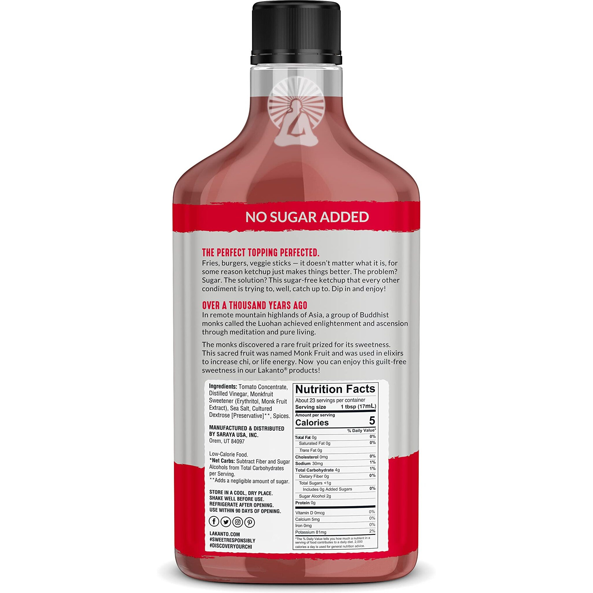 Lakanto Sugar Free Ketchup - Sweetened With Monk Fruit Sweetener, Perfect For Burgers, French Fries, Keto, Paleo, & Vegan Friendly, Gluten Free, Low Carb Condiment (13 Fl Oz)