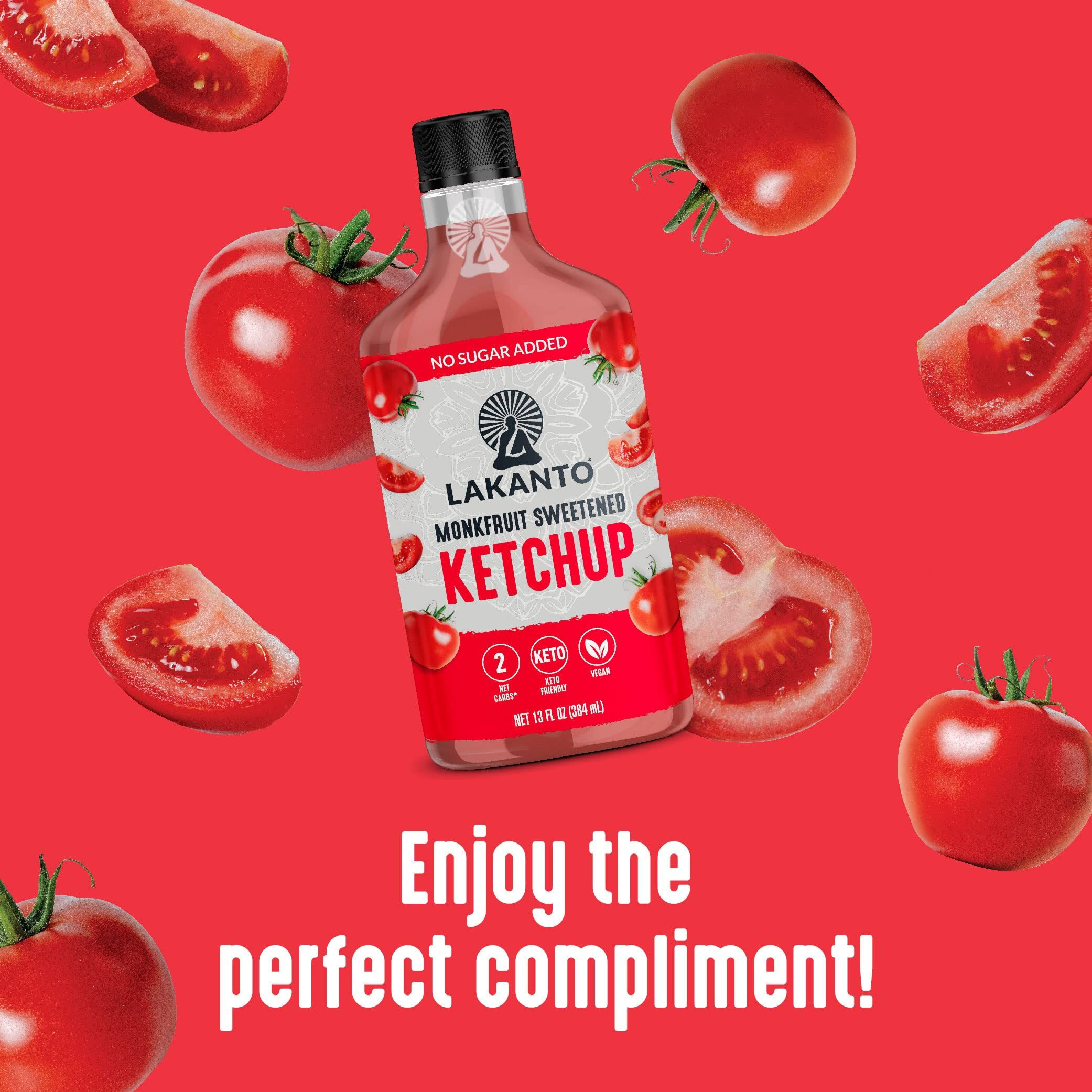 Lakanto Sugar Free Ketchup - Sweetened With Monk Fruit Sweetener, Perfect For Burgers, French Fries, Keto, Paleo, & Vegan Friendly, Gluten Free, Low Carb Condiment (13 Fl Oz)