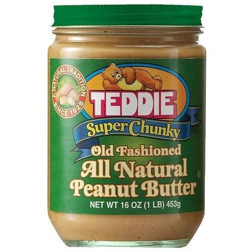 Teddie All Natural Peanut Butter, Super Chunky 2Pk, Gluten Free & Vegan, 16 Ounce Glass (Super Chunky, 16 Ounce (Pack Of 2))